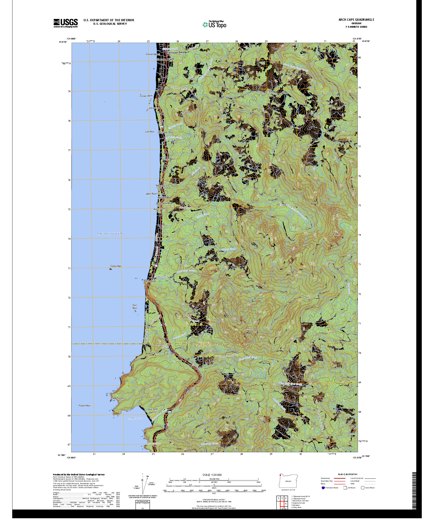 US TOPO 7.5-MINUTE MAP FOR ARCH CAPE, OR
