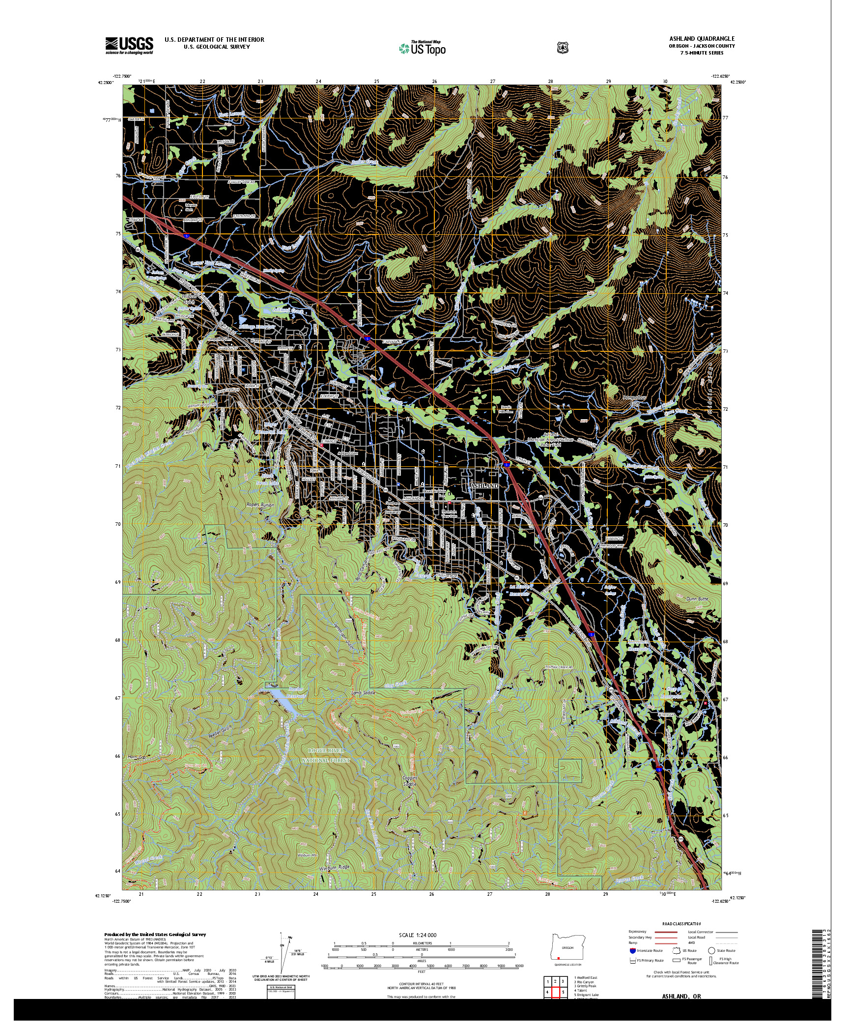 US TOPO 7.5-MINUTE MAP FOR ASHLAND, OR