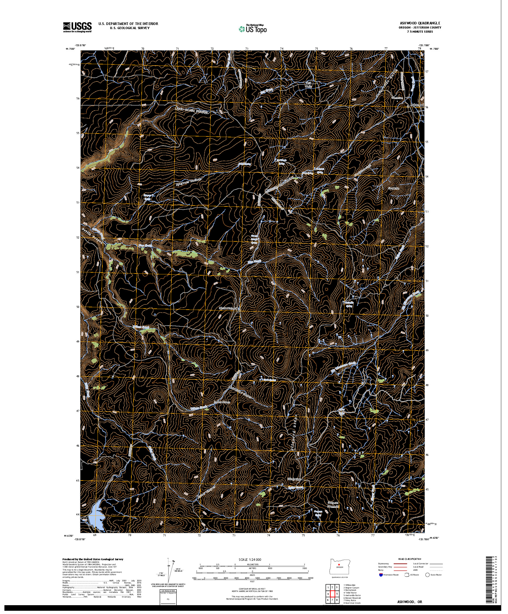 US TOPO 7.5-MINUTE MAP FOR ASHWOOD, OR