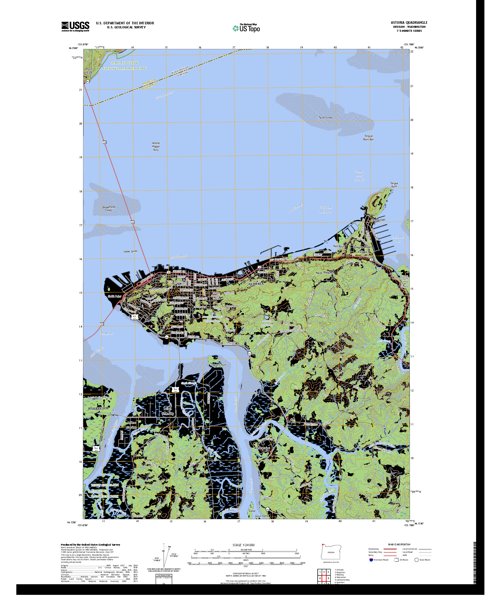 US TOPO 7.5-MINUTE MAP FOR ASTORIA, OR,WA