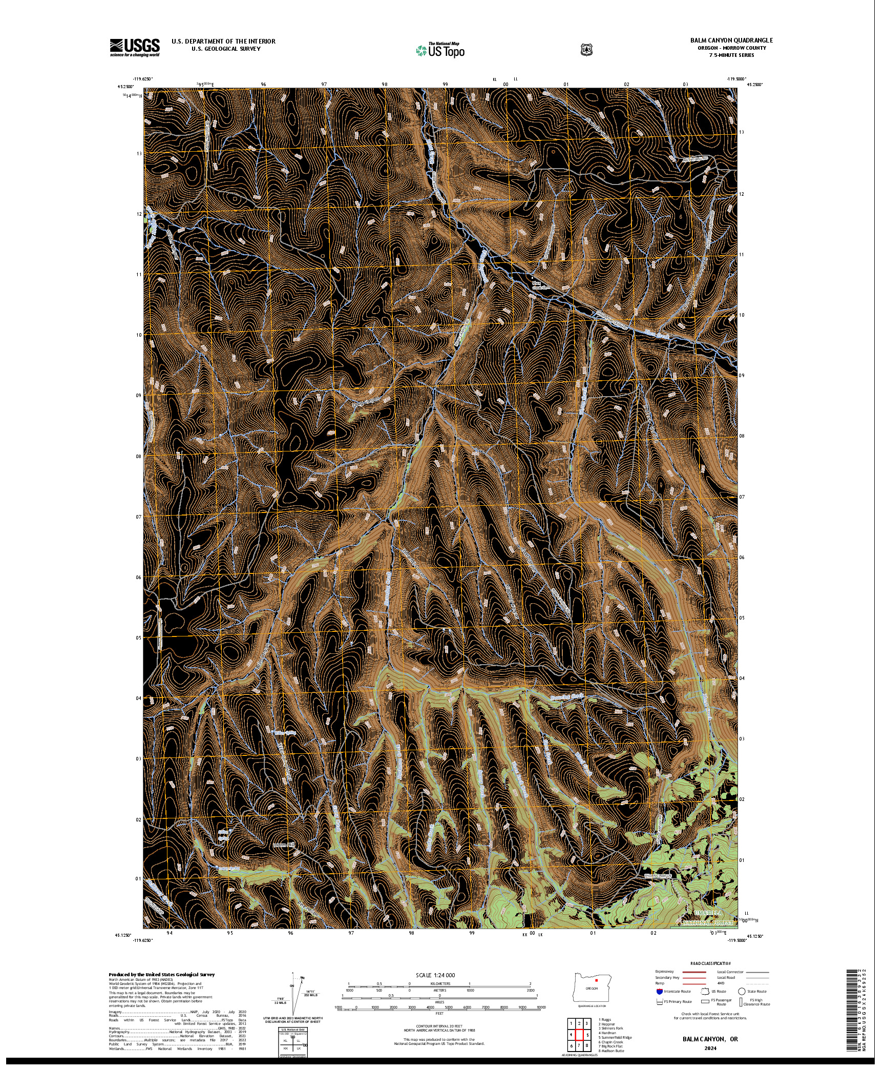 US TOPO 7.5-MINUTE MAP FOR BALM CANYON, OR