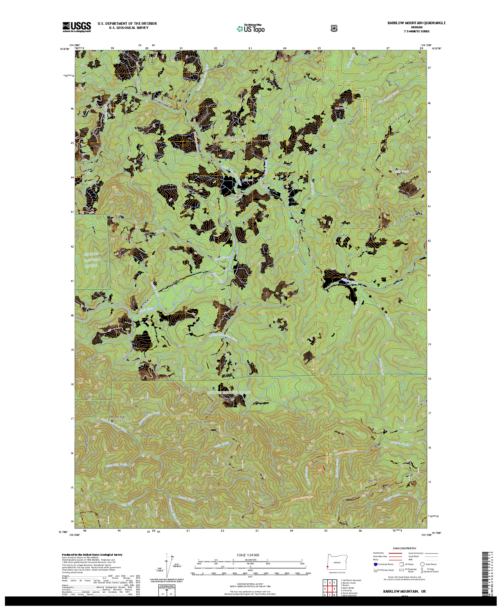 US TOPO 7.5-MINUTE MAP FOR BARKLOW MOUNTAIN, OR