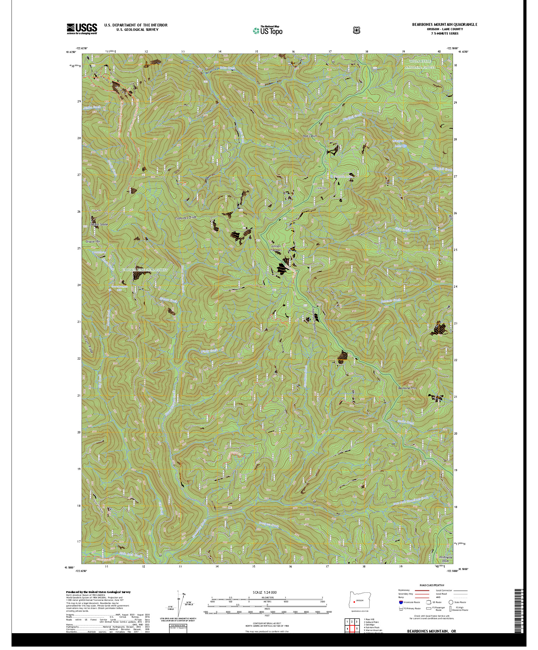 US TOPO 7.5-MINUTE MAP FOR BEARBONES MOUNTAIN, OR
