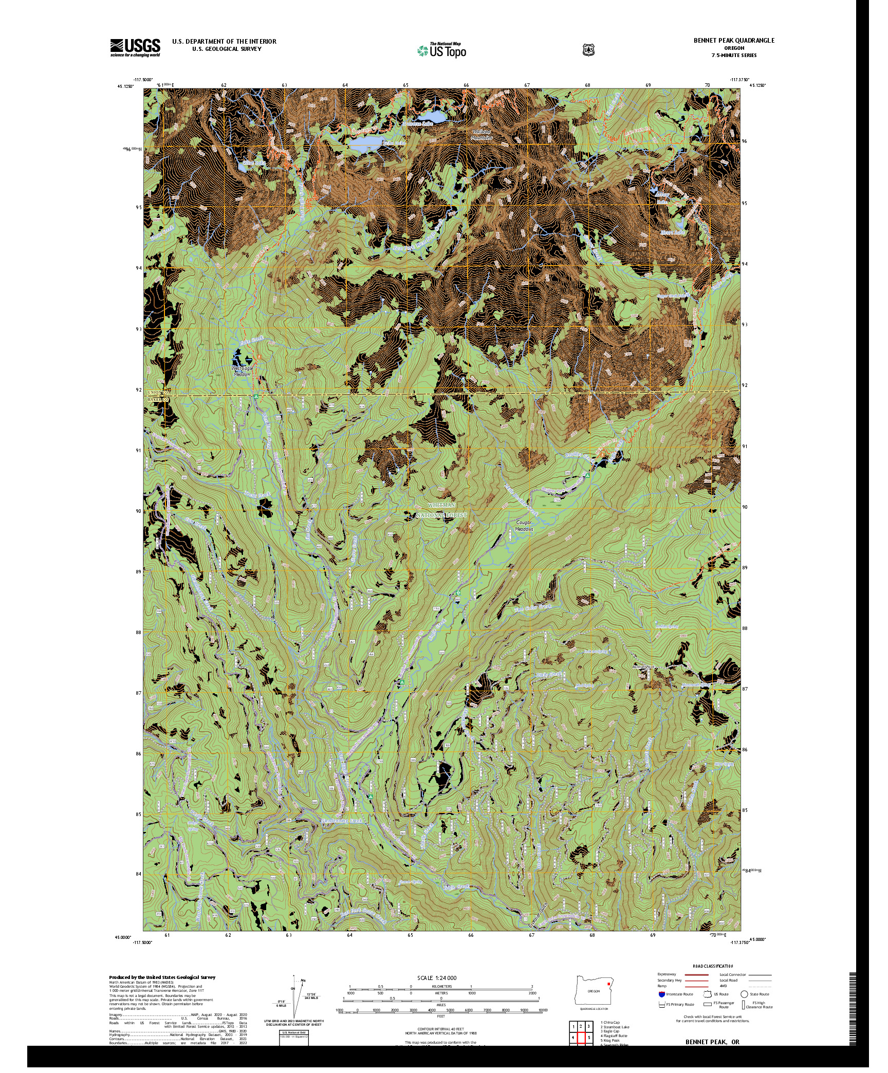 US TOPO 7.5-MINUTE MAP FOR BENNET PEAK, OR