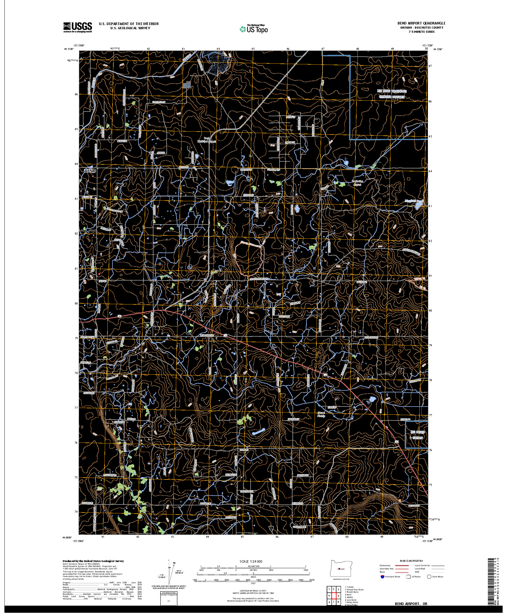 US TOPO 7.5-MINUTE MAP FOR BEND AIRPORT, OR