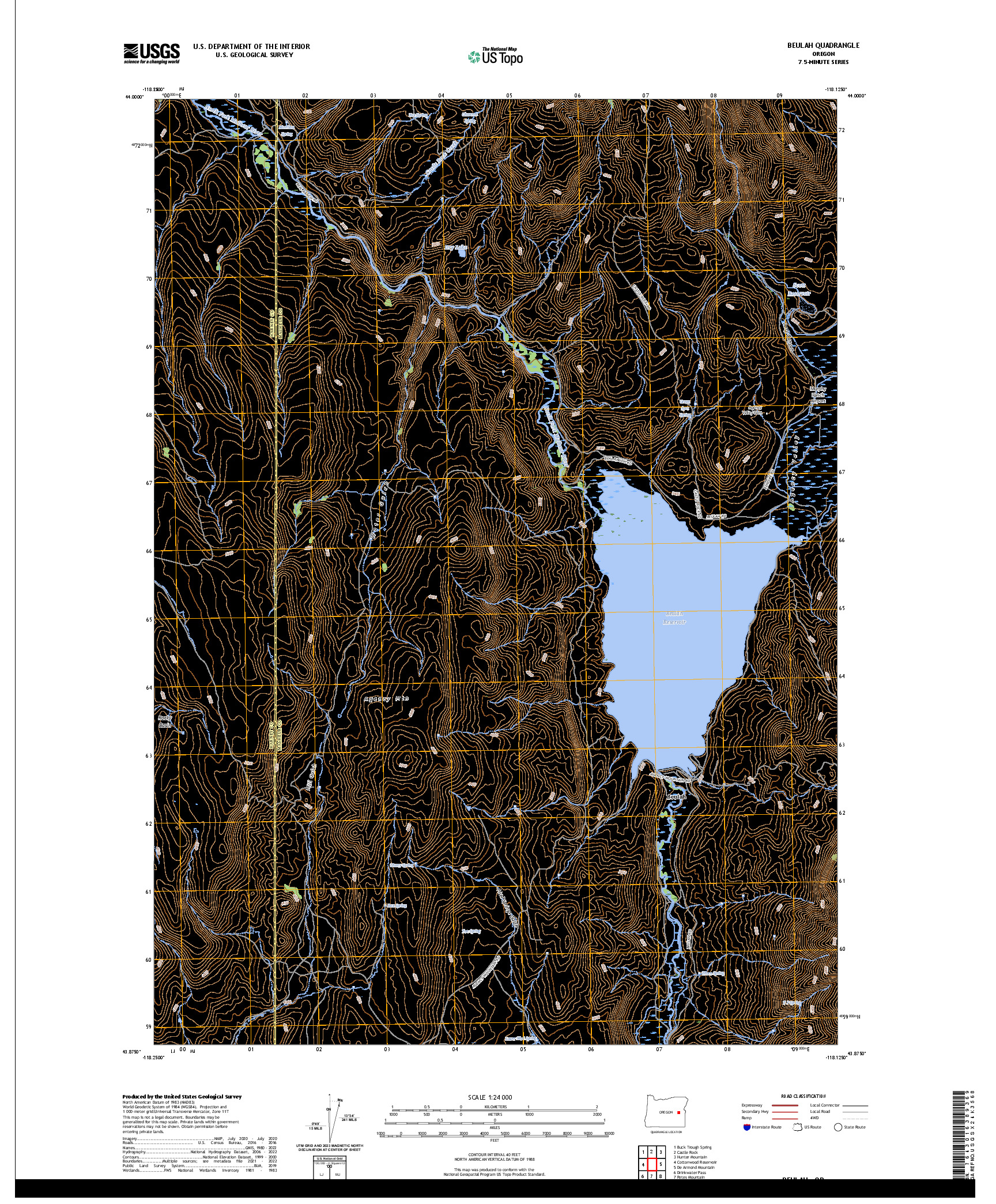 US TOPO 7.5-MINUTE MAP FOR BEULAH, OR