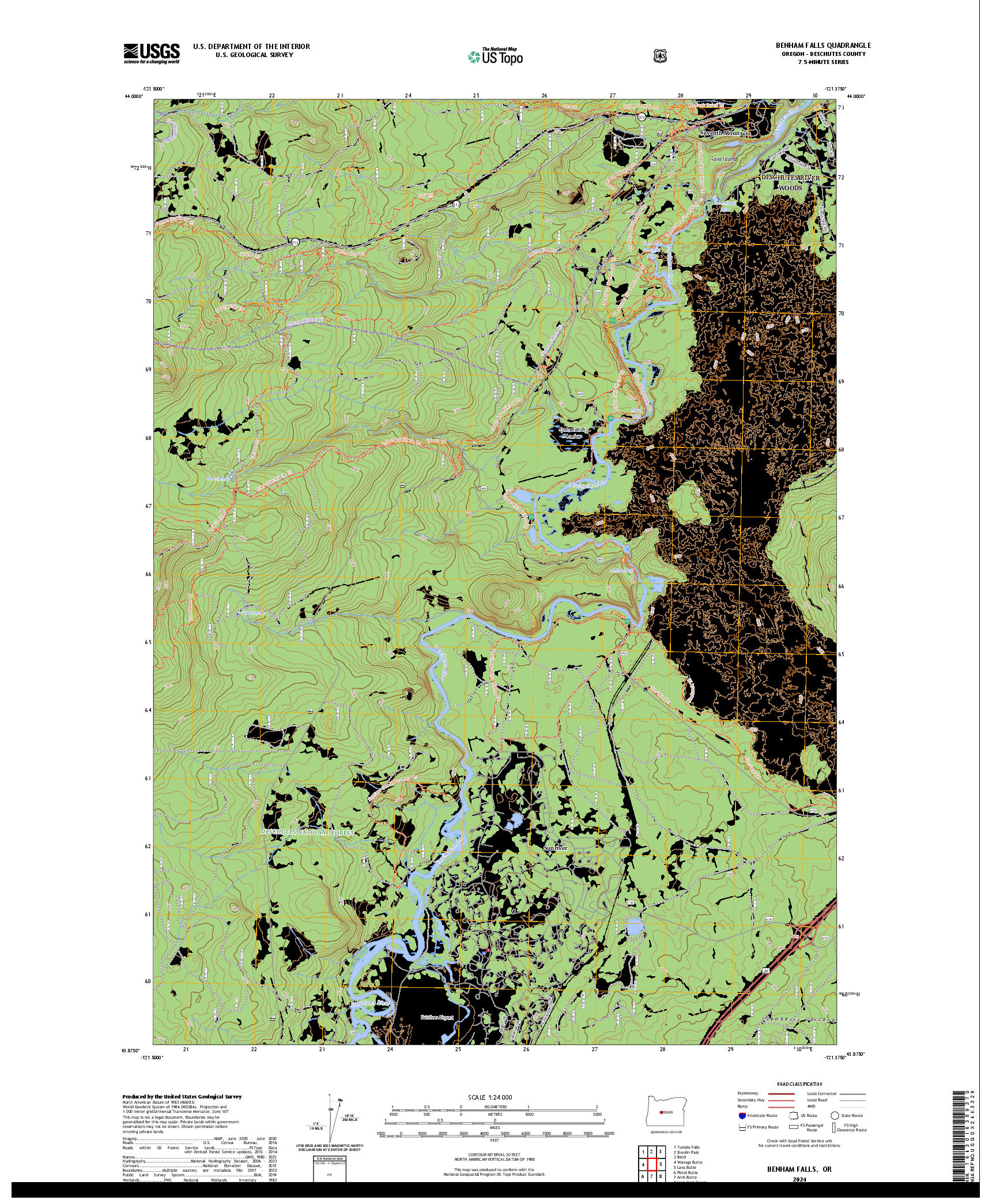 US TOPO 7.5-MINUTE MAP FOR BENHAM FALLS, OR