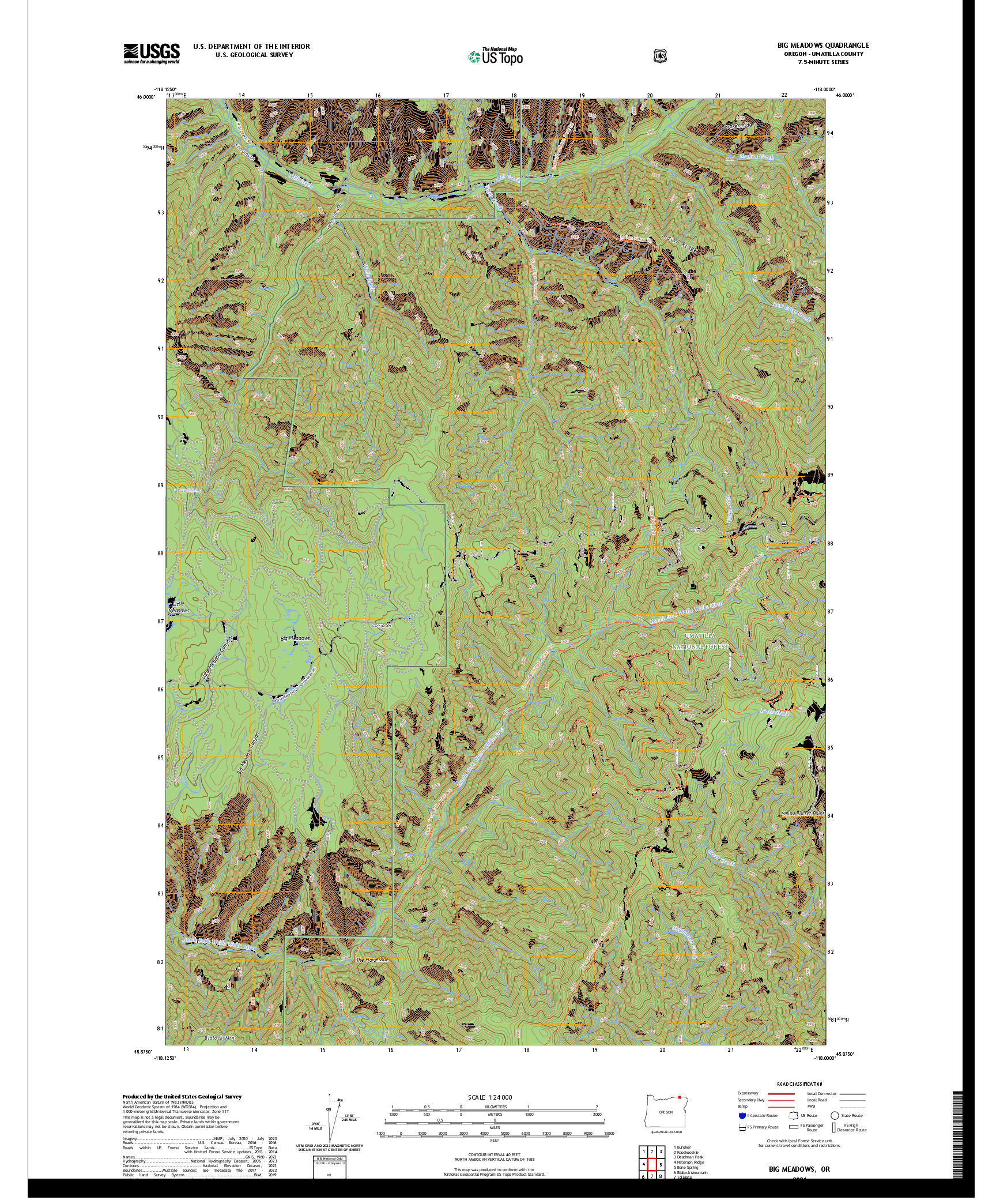 US TOPO 7.5-MINUTE MAP FOR BIG MEADOWS, OR