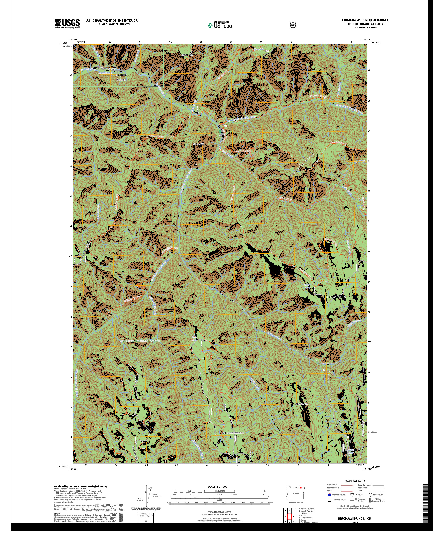 US TOPO 7.5-MINUTE MAP FOR BINGHAM SPRINGS, OR