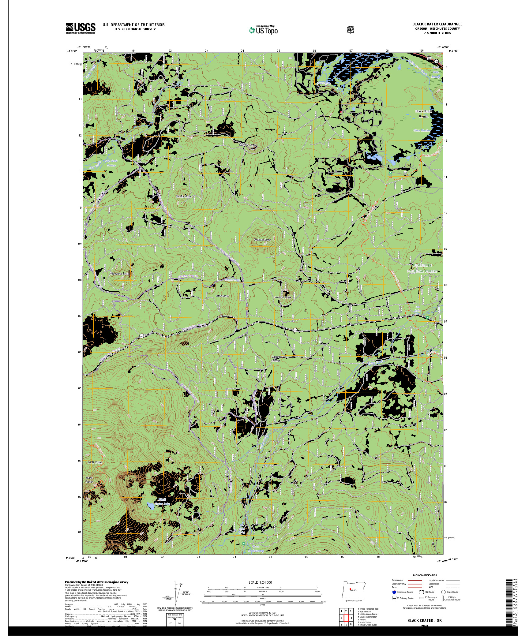 US TOPO 7.5-MINUTE MAP FOR BLACK CRATER, OR