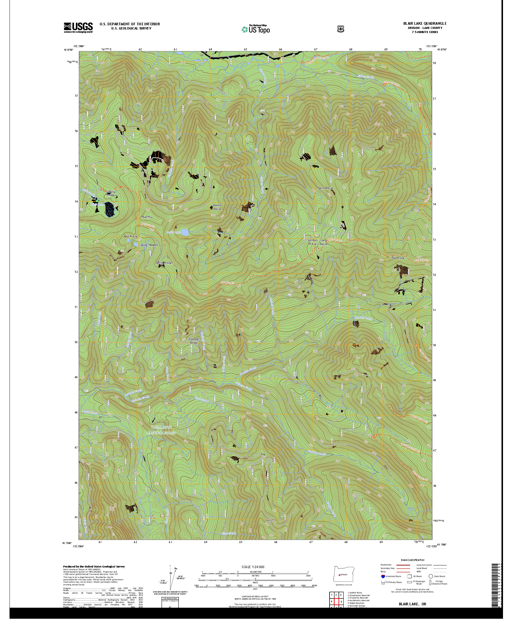 US TOPO 7.5-MINUTE MAP FOR BLAIR LAKE, OR