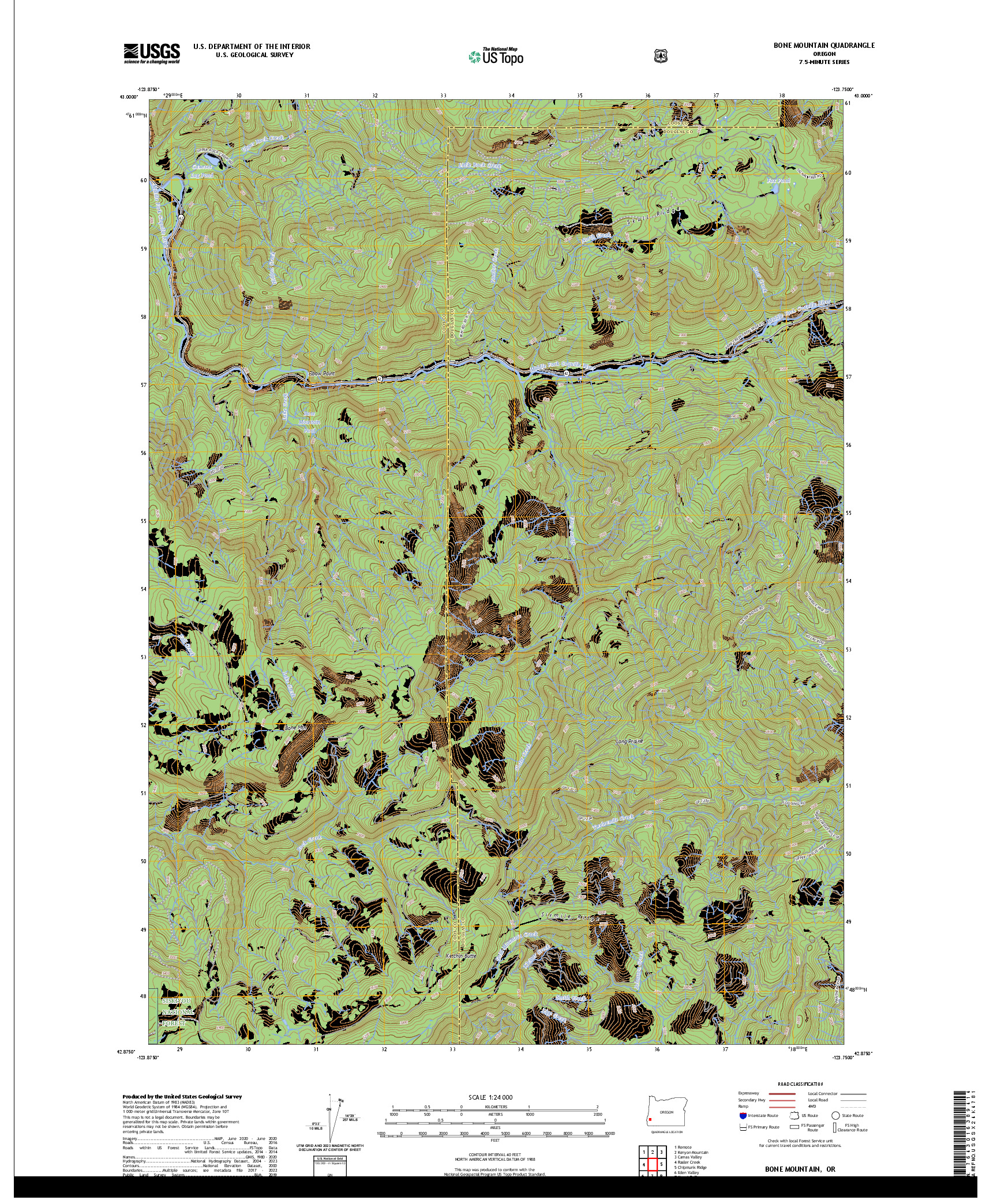 US TOPO 7.5-MINUTE MAP FOR BONE MOUNTAIN, OR