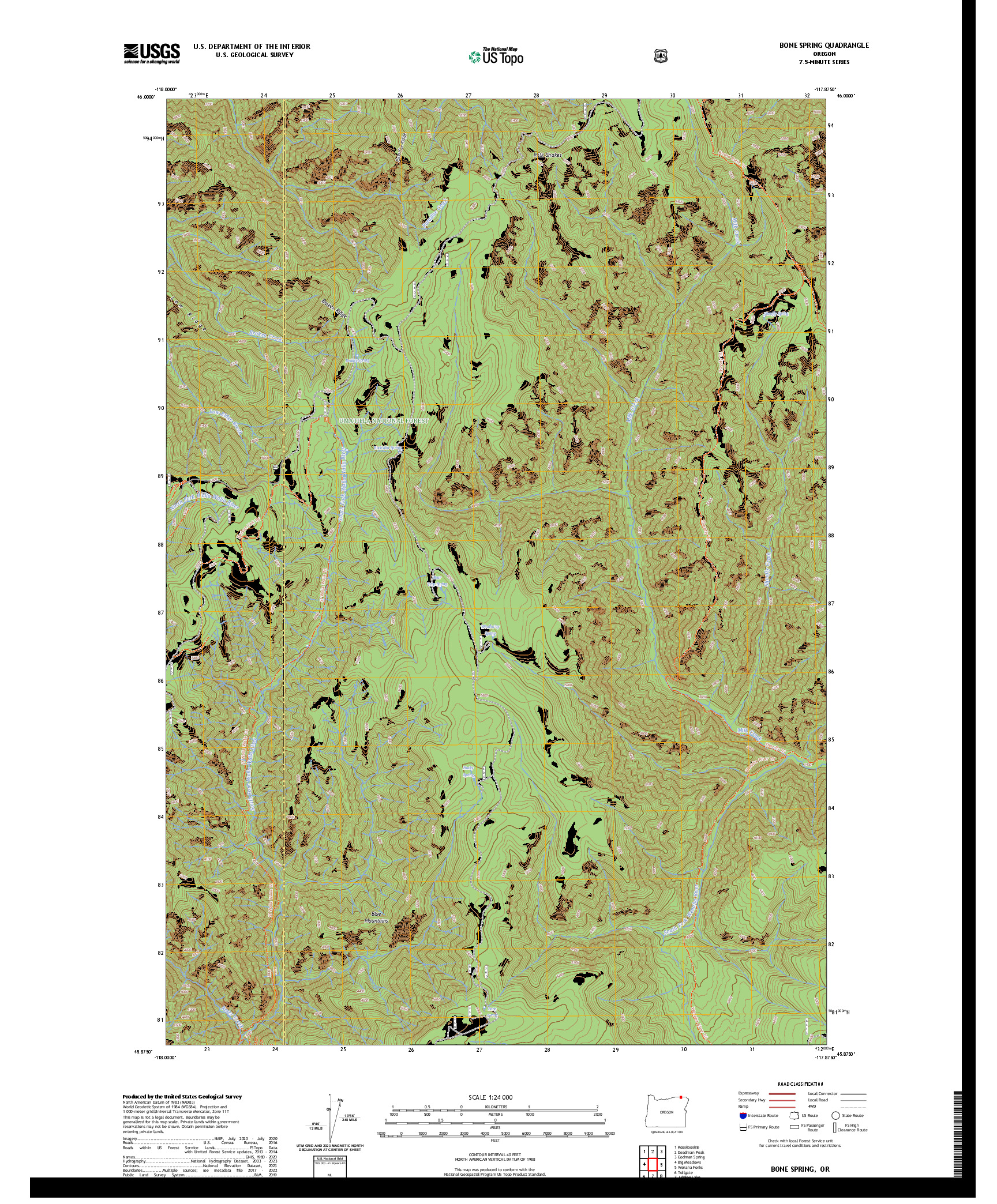 US TOPO 7.5-MINUTE MAP FOR BONE SPRING, OR