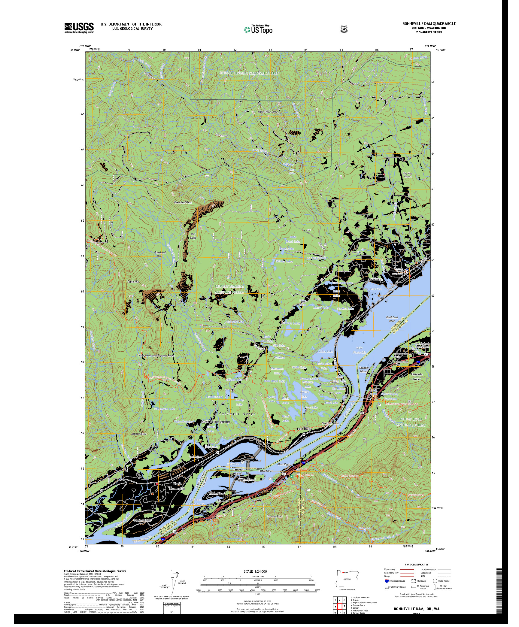 US TOPO 7.5-MINUTE MAP FOR BONNEVILLE DAM, OR,WA