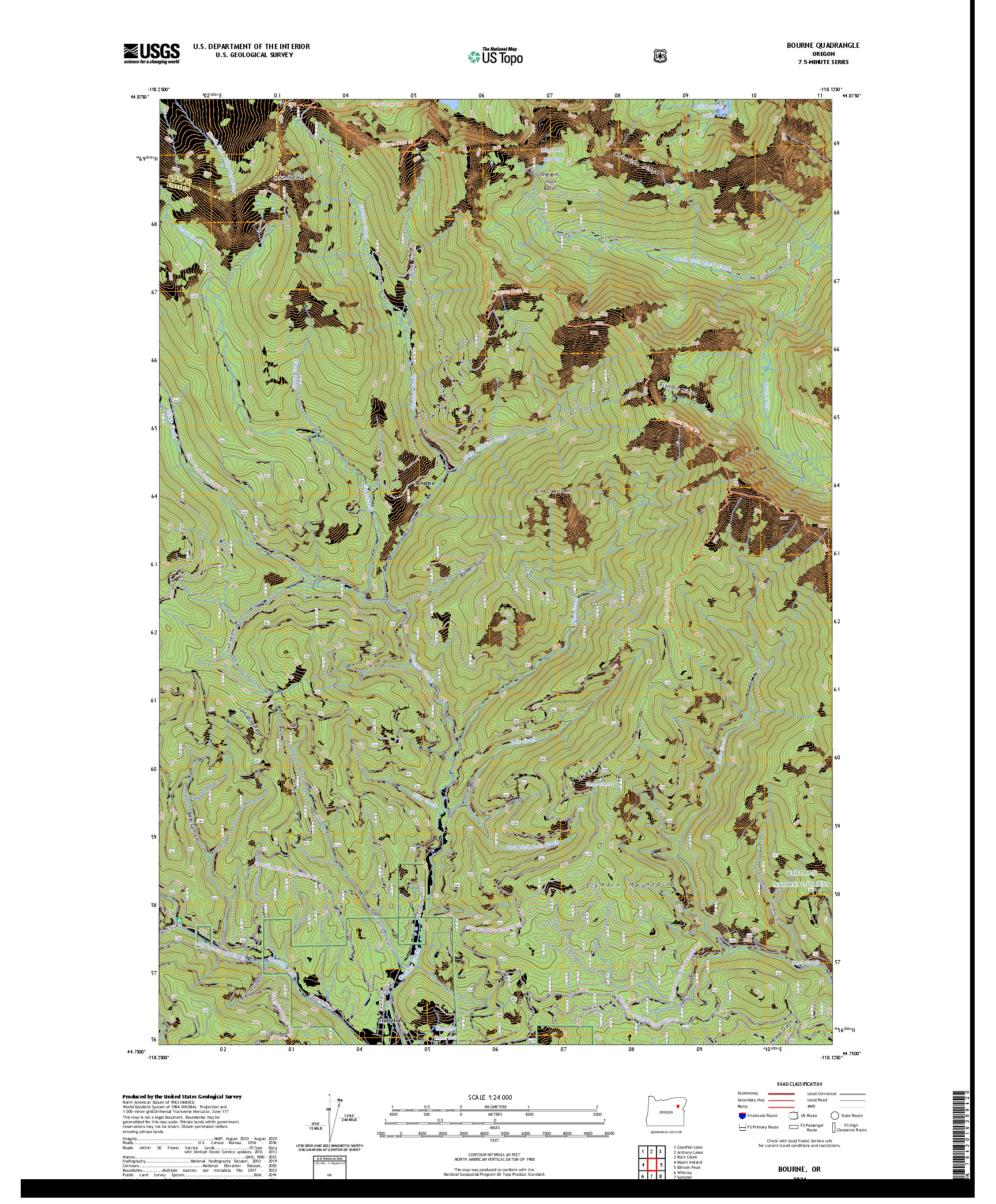 US TOPO 7.5-MINUTE MAP FOR BOURNE, OR