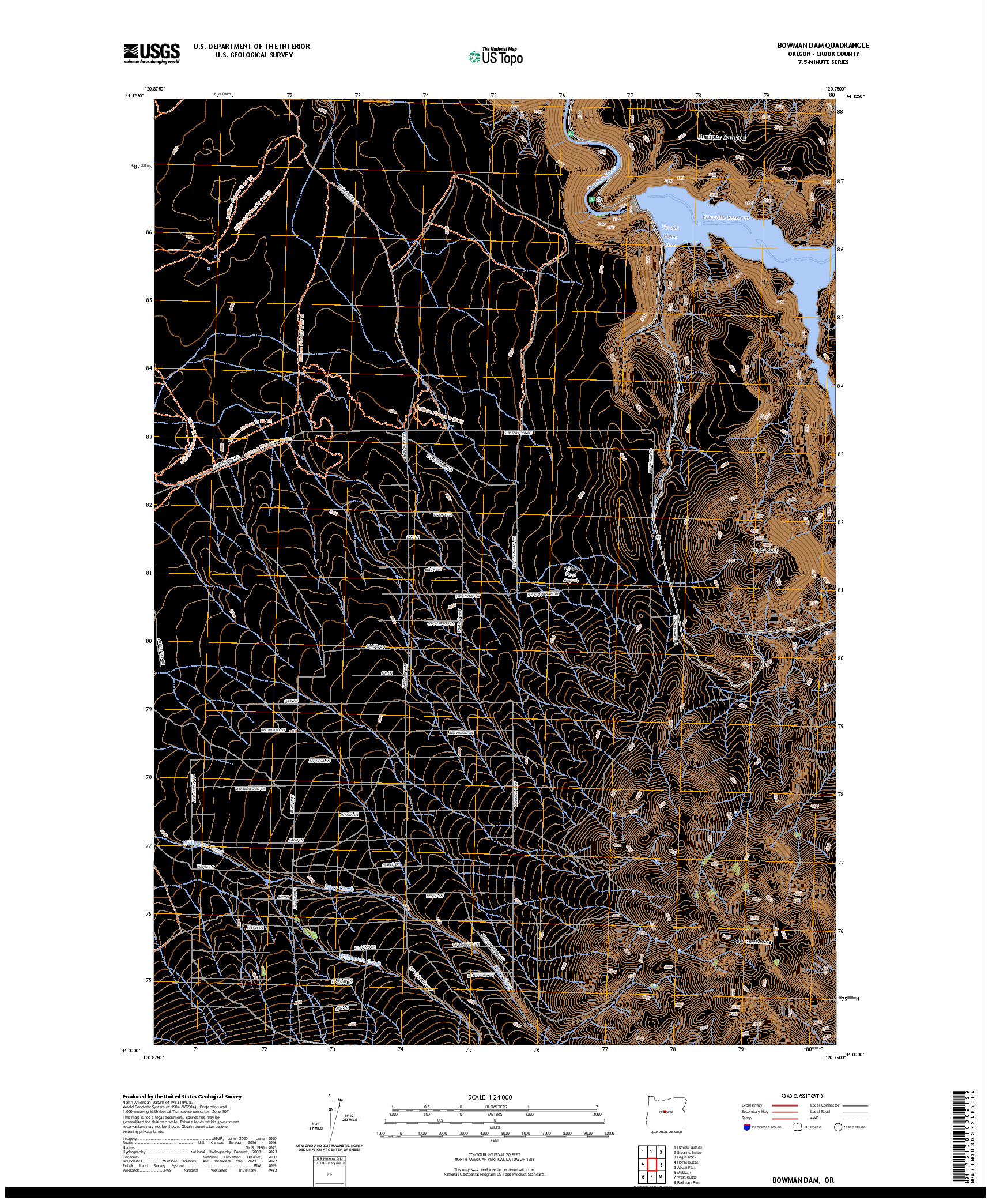 US TOPO 7.5-MINUTE MAP FOR BOWMAN DAM, OR
