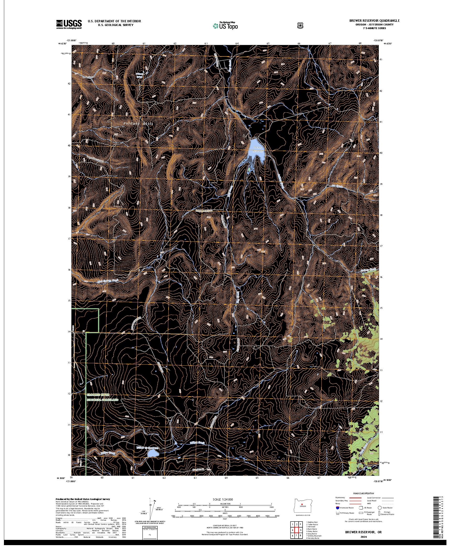 US TOPO 7.5-MINUTE MAP FOR BREWER RESERVOIR, OR