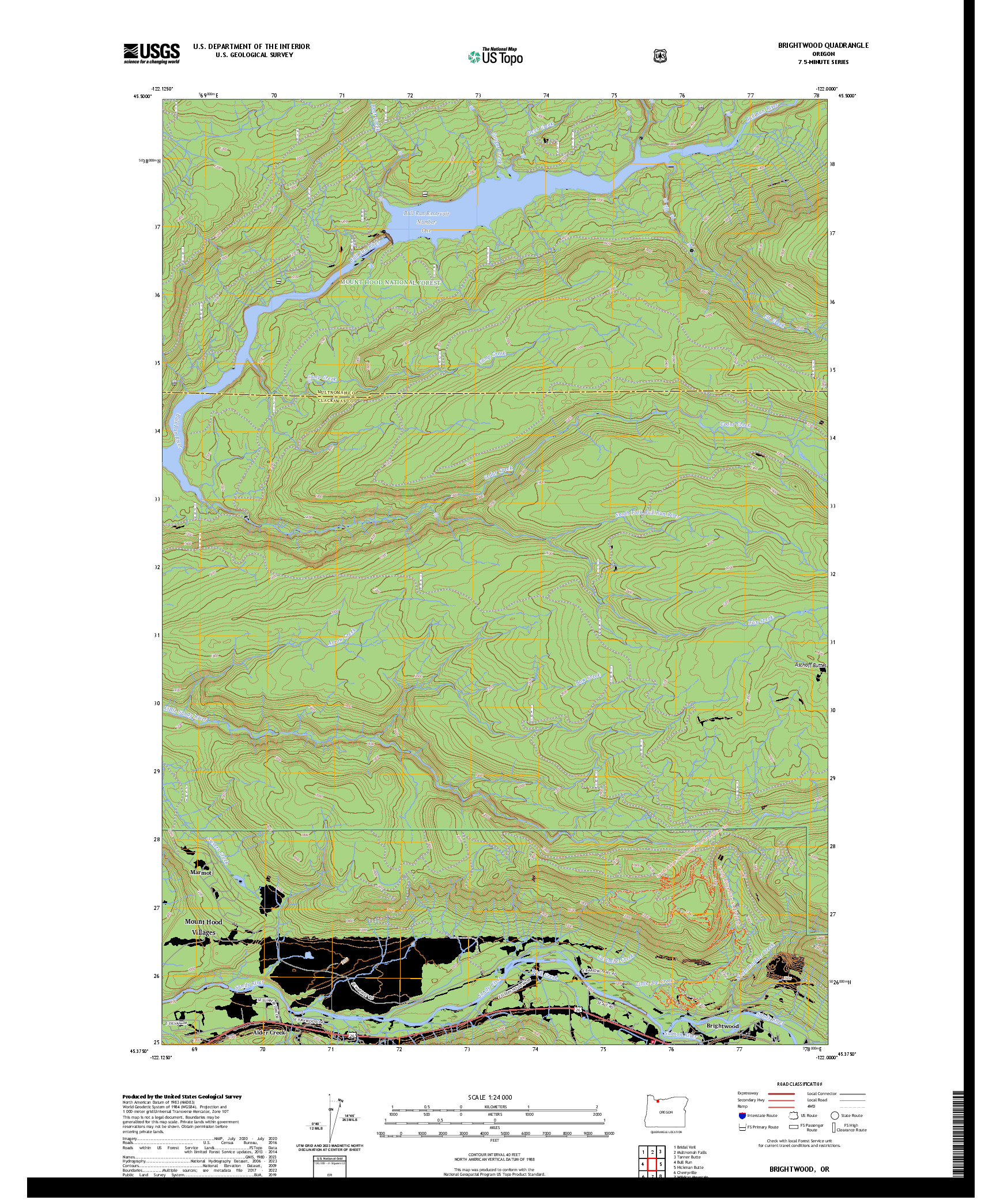 US TOPO 7.5-MINUTE MAP FOR BRIGHTWOOD, OR