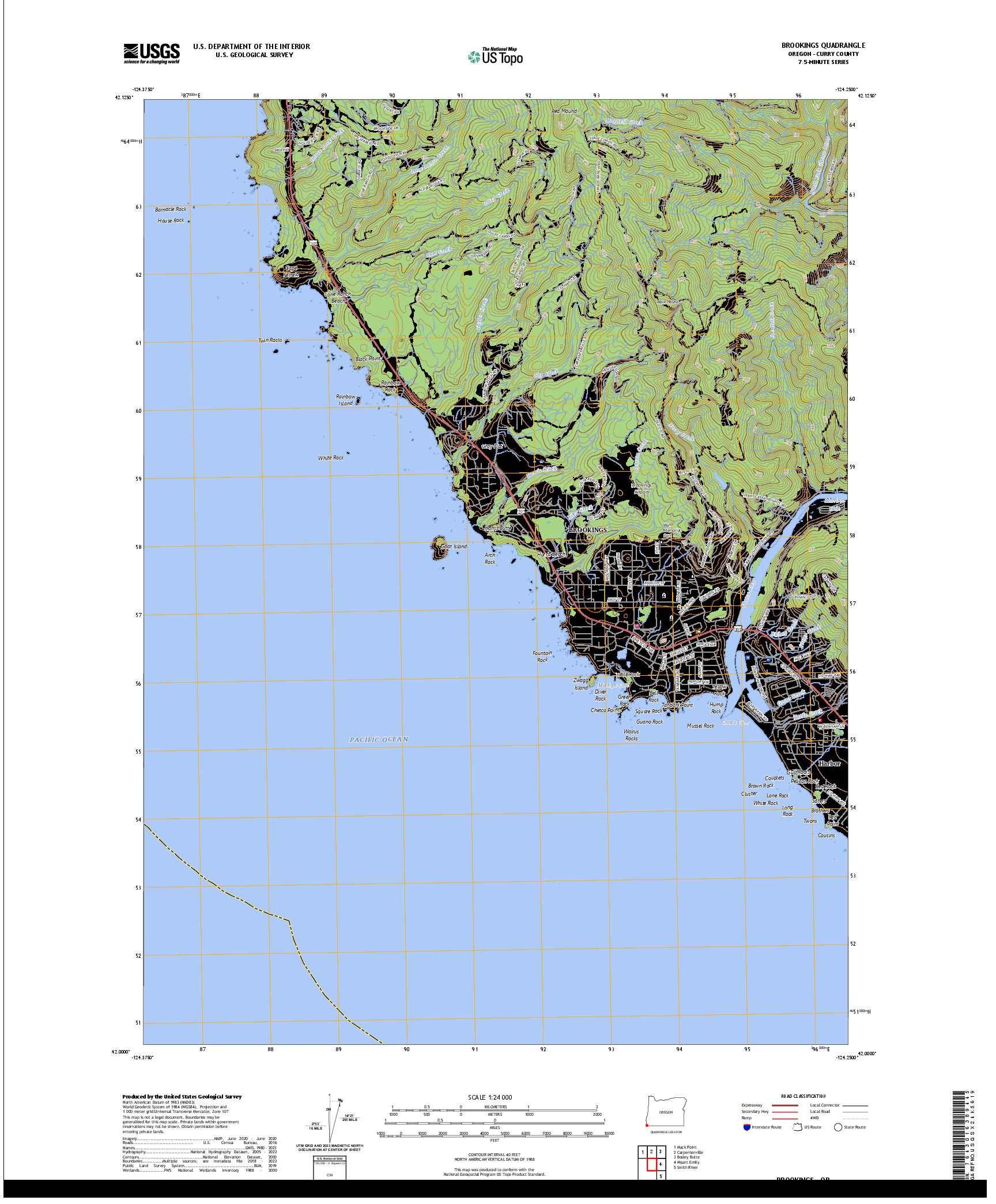 US TOPO 7.5-MINUTE MAP FOR BROOKINGS, OR