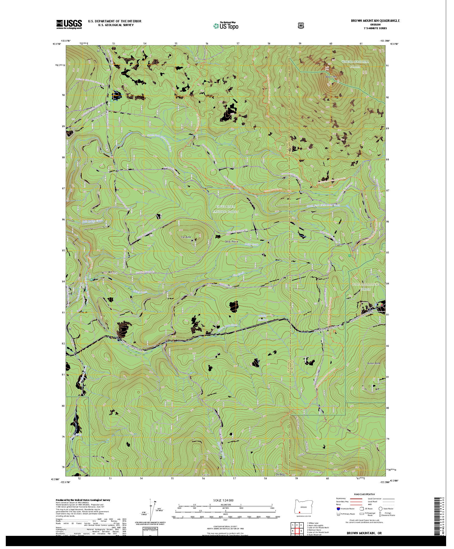 US TOPO 7.5-MINUTE MAP FOR BROWN MOUNTAIN, OR