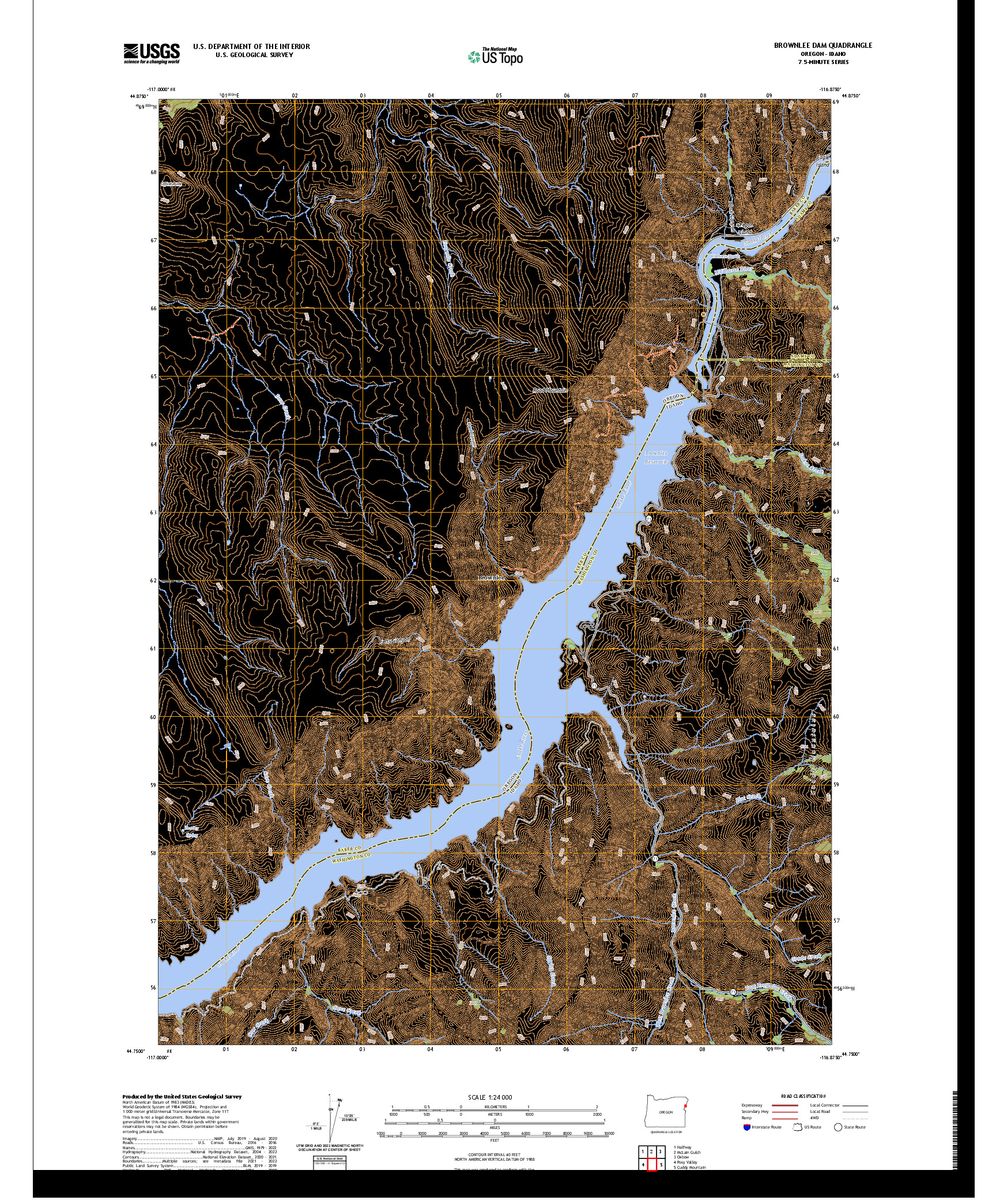 US TOPO 7.5-MINUTE MAP FOR BROWNLEE DAM, OR,ID
