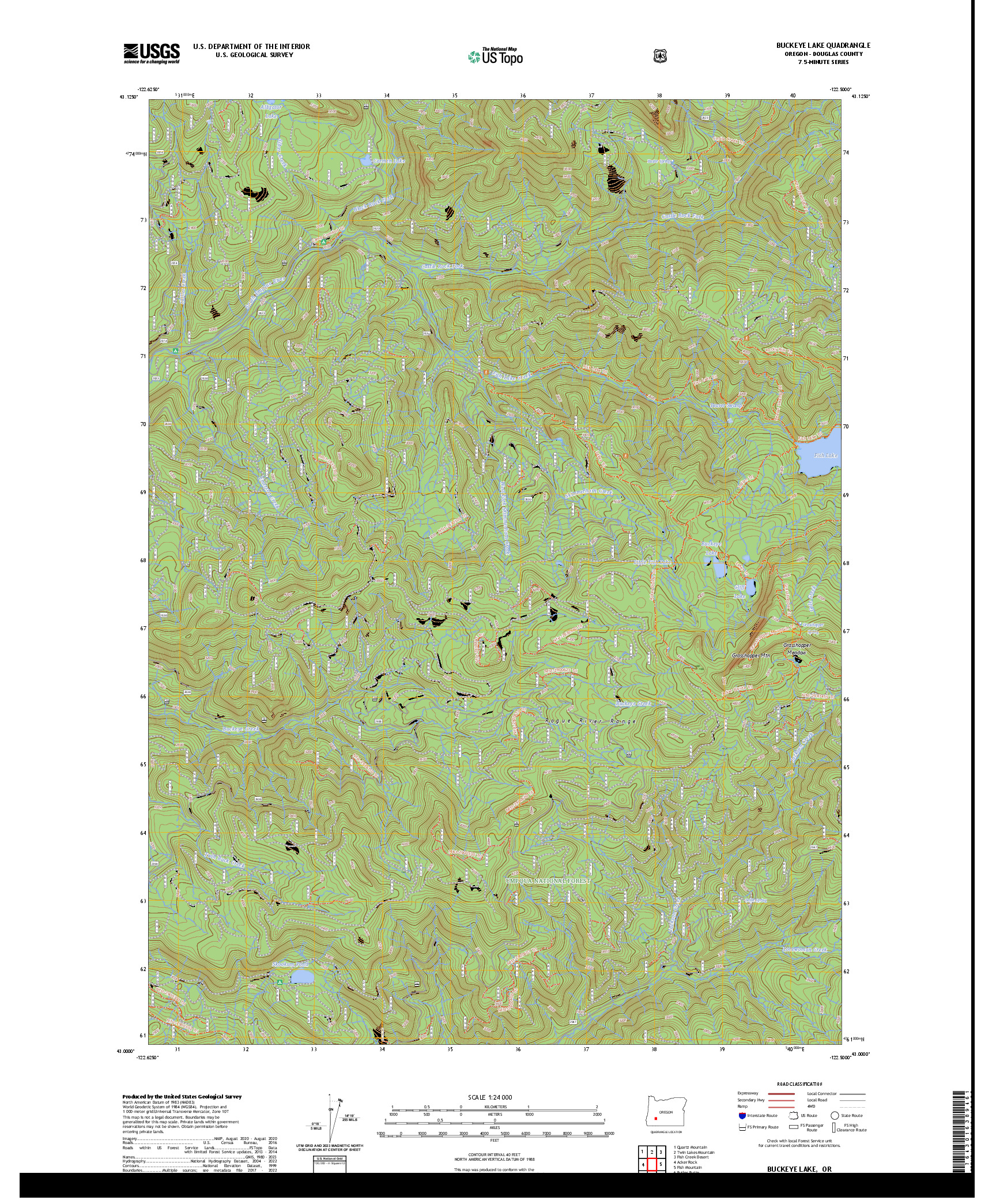 US TOPO 7.5-MINUTE MAP FOR BUCKEYE LAKE, OR