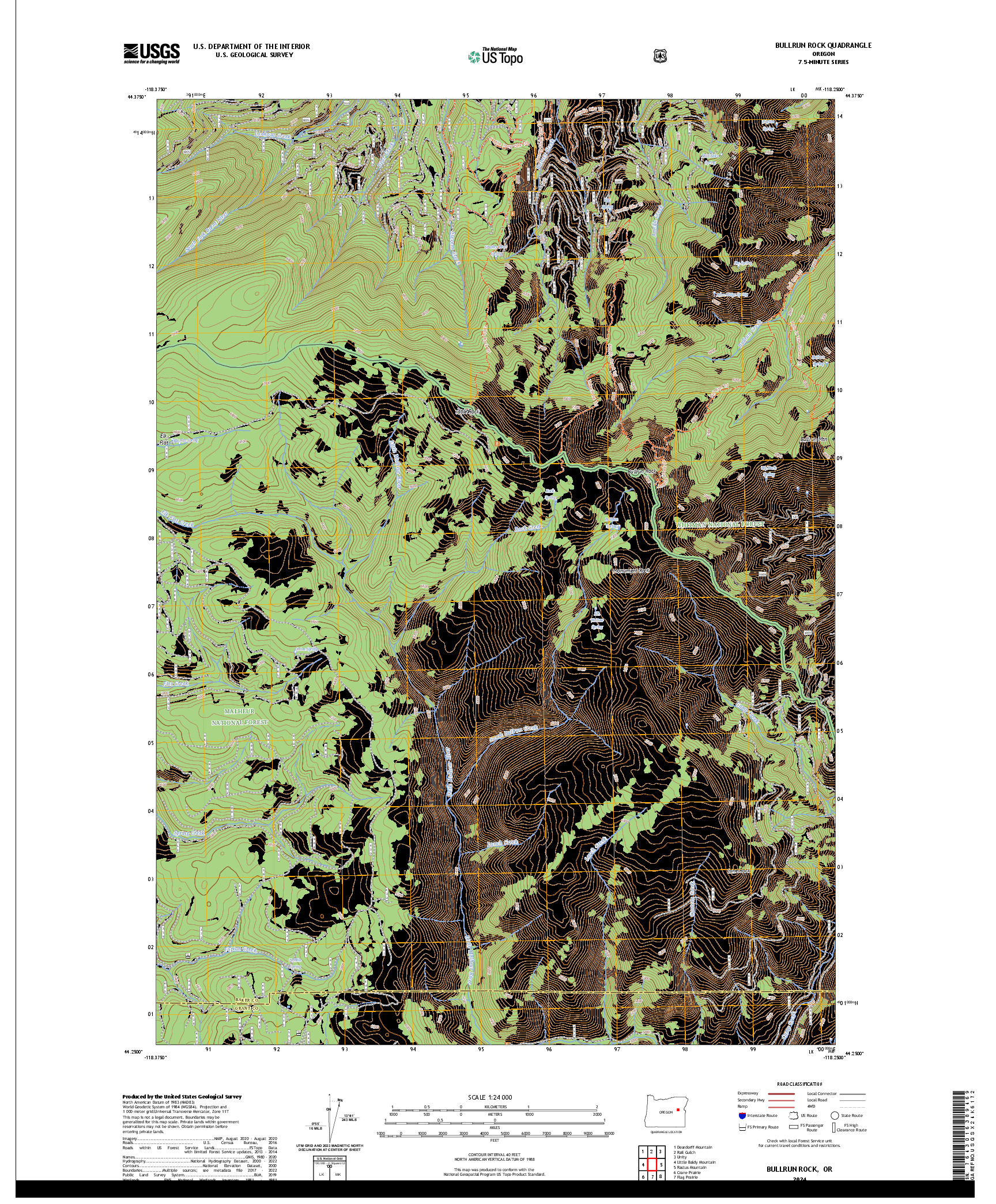 US TOPO 7.5-MINUTE MAP FOR BULLRUN ROCK, OR