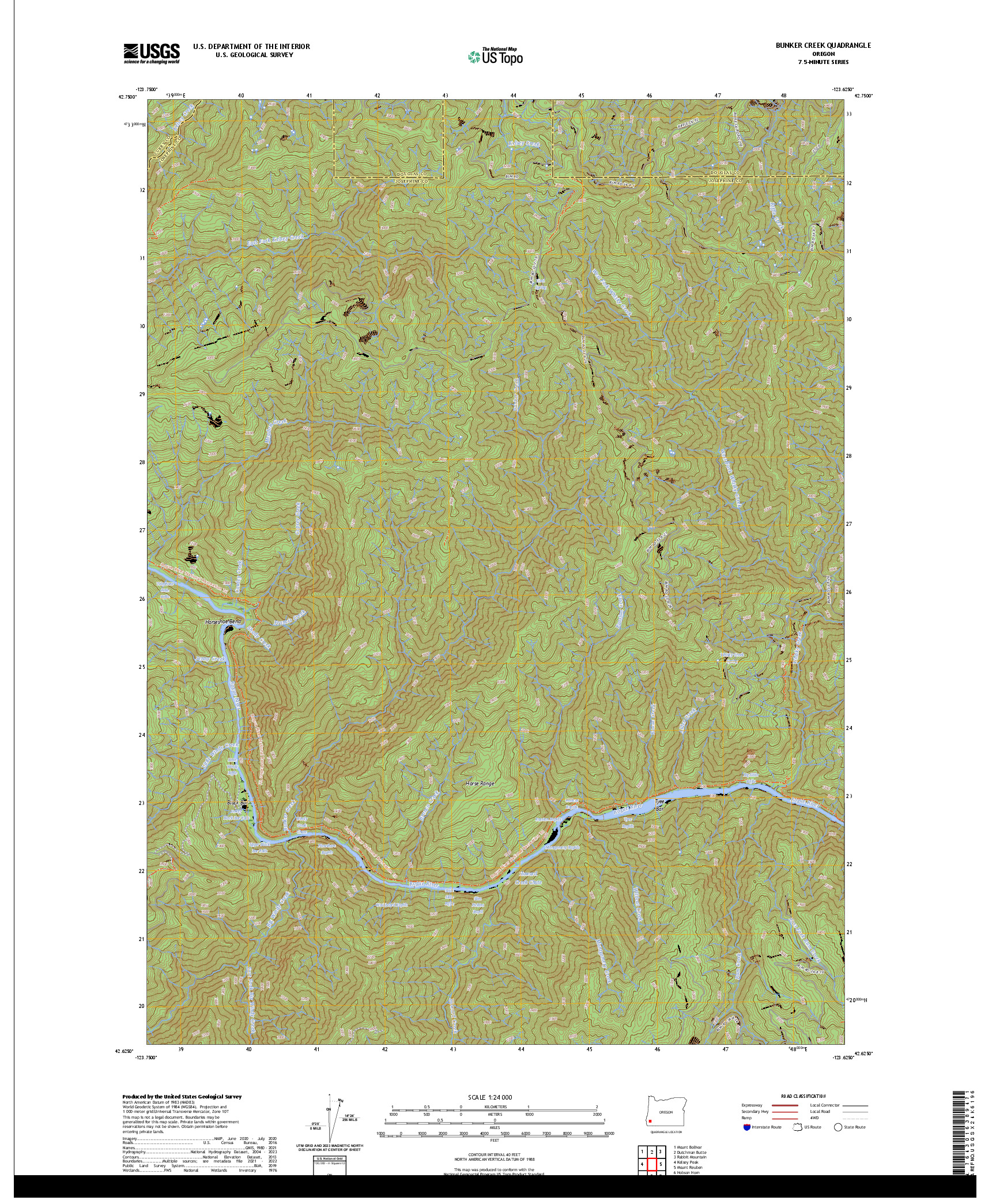 US TOPO 7.5-MINUTE MAP FOR BUNKER CREEK, OR