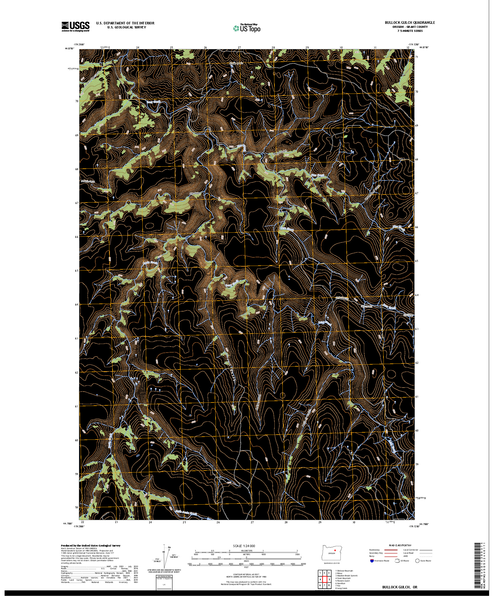 US TOPO 7.5-MINUTE MAP FOR BULLOCK GULCH, OR