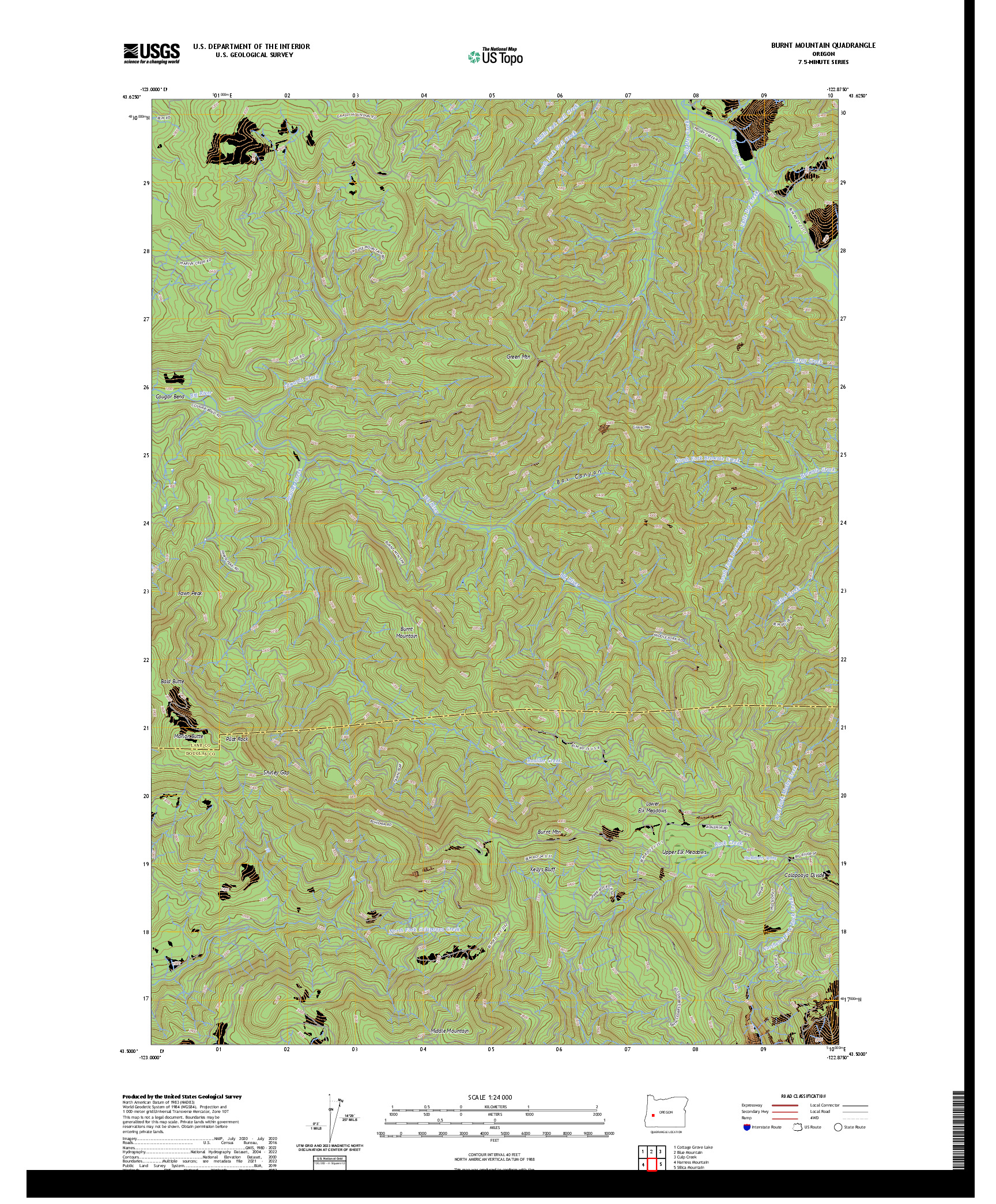 US TOPO 7.5-MINUTE MAP FOR BURNT MOUNTAIN, OR