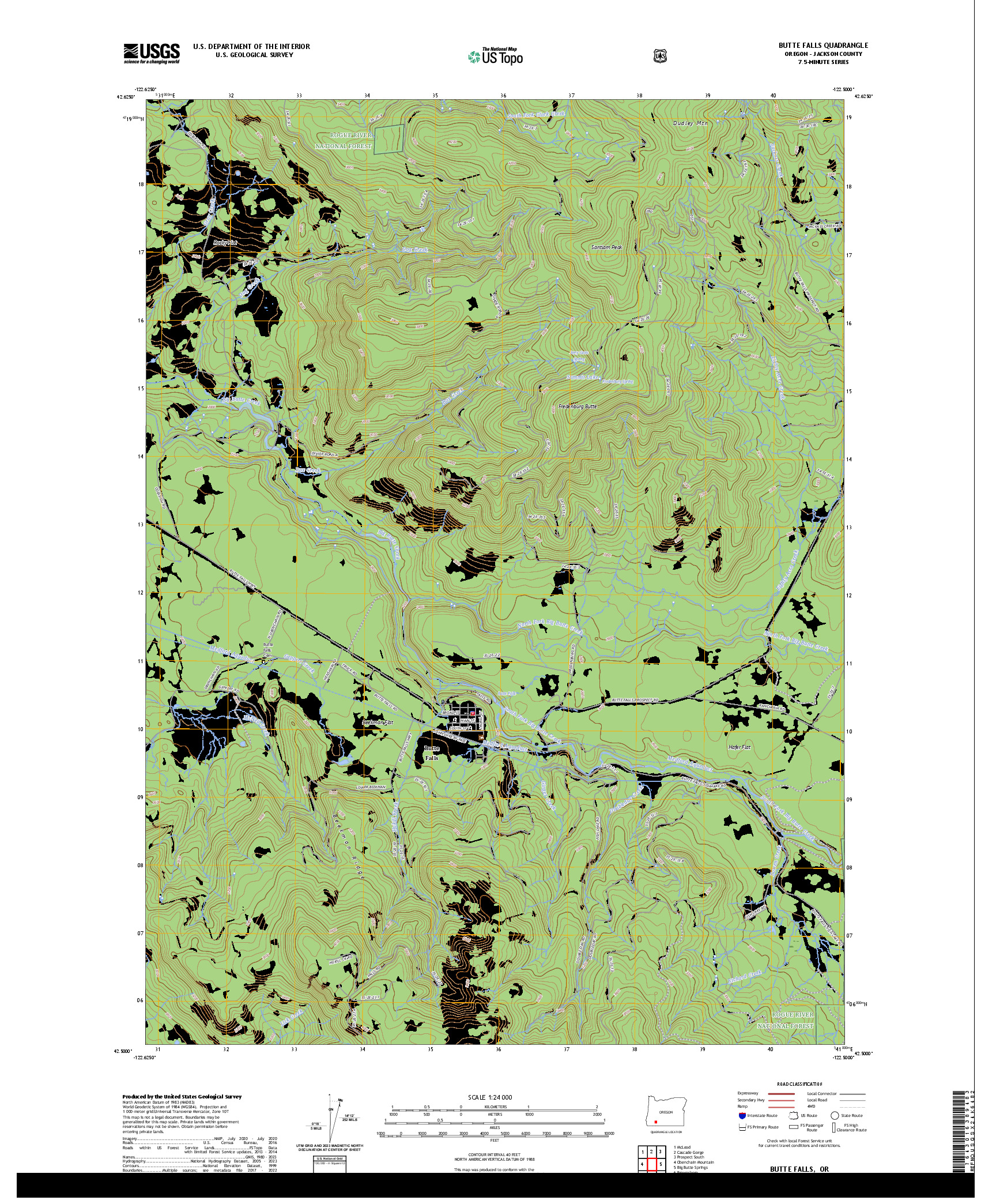 US TOPO 7.5-MINUTE MAP FOR BUTTE FALLS, OR