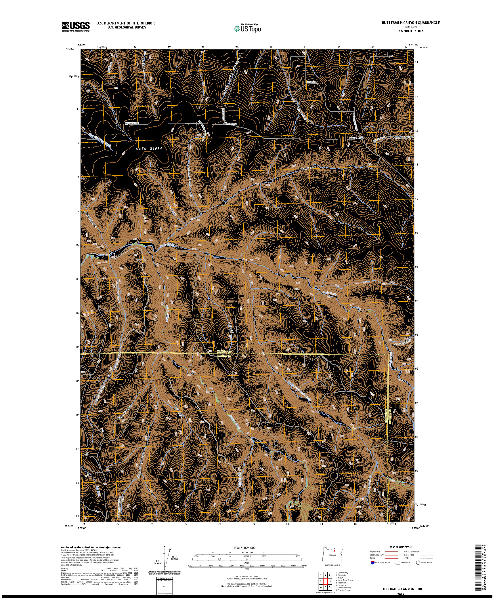 US TOPO 7.5-MINUTE MAP FOR BUTTERMILK CANYON, OR