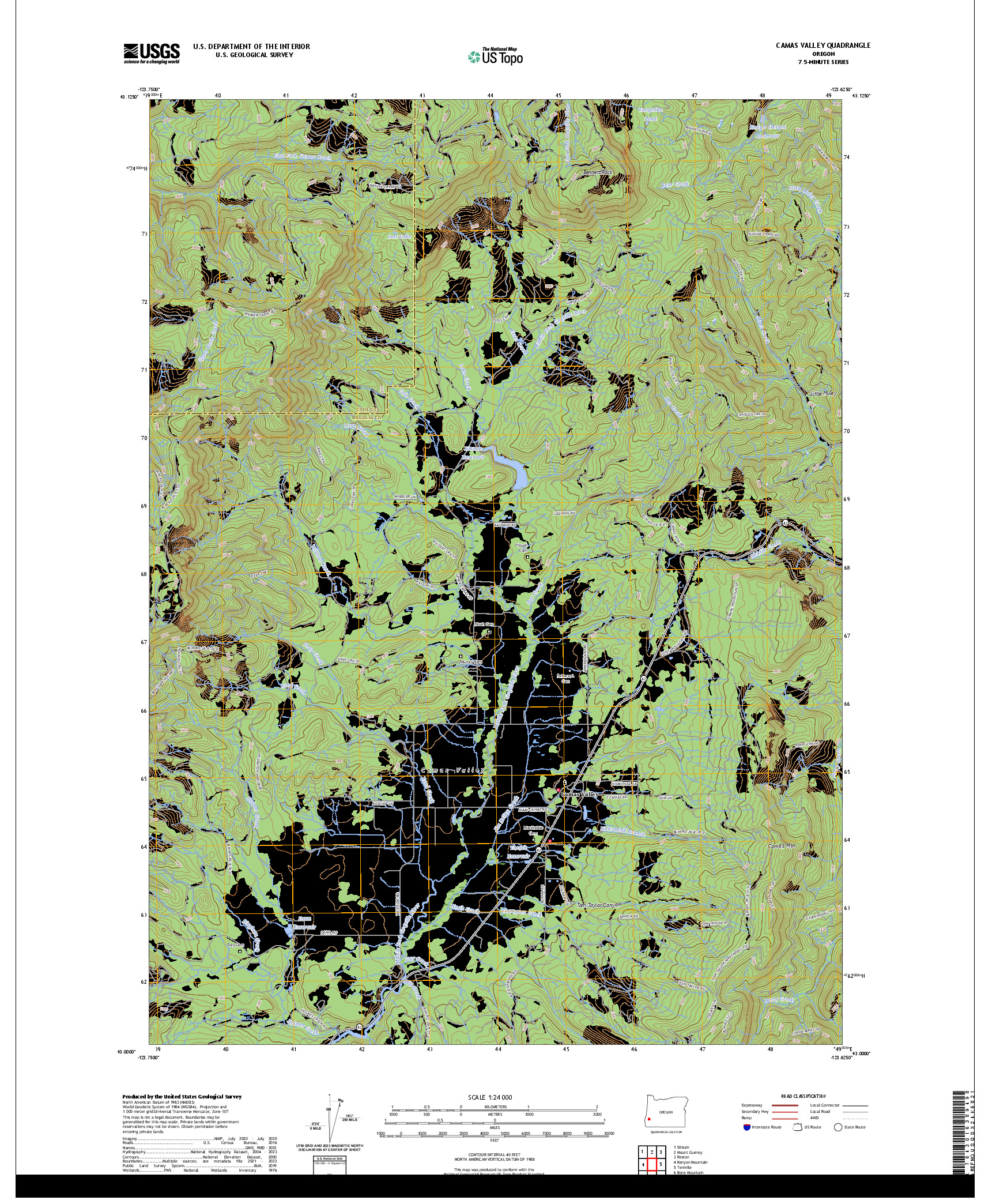 US TOPO 7.5-MINUTE MAP FOR CAMAS VALLEY, OR