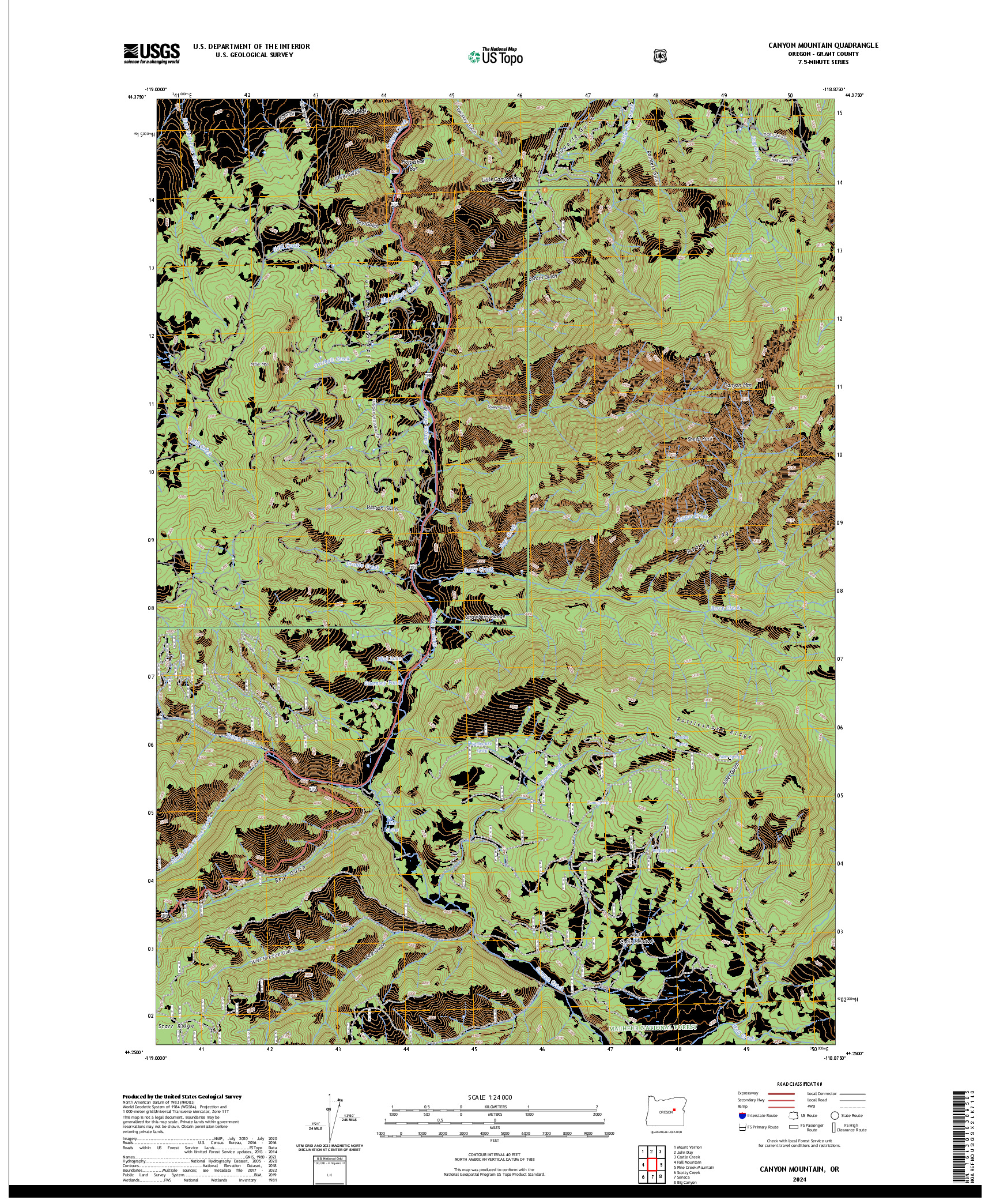 US TOPO 7.5-MINUTE MAP FOR CANYON MOUNTAIN, OR