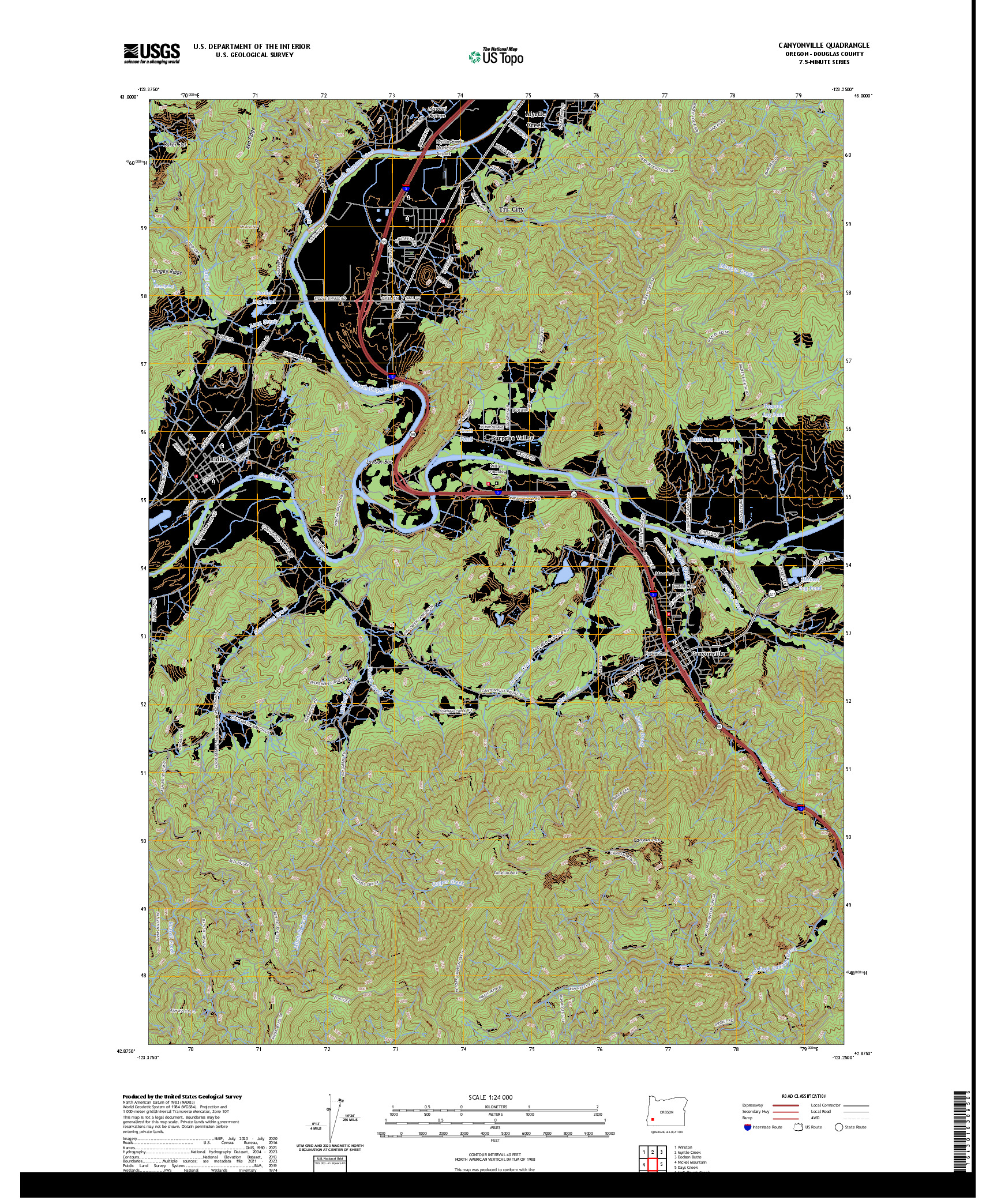 US TOPO 7.5-MINUTE MAP FOR CANYONVILLE, OR
