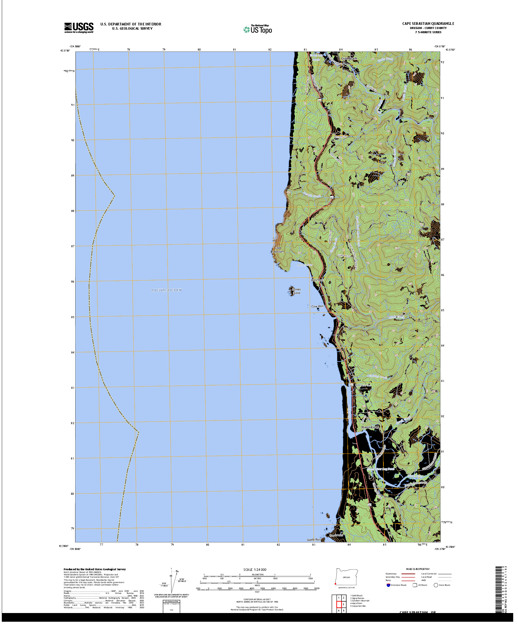 US TOPO 7.5-MINUTE MAP FOR CAPE SEBASTIAN, OR