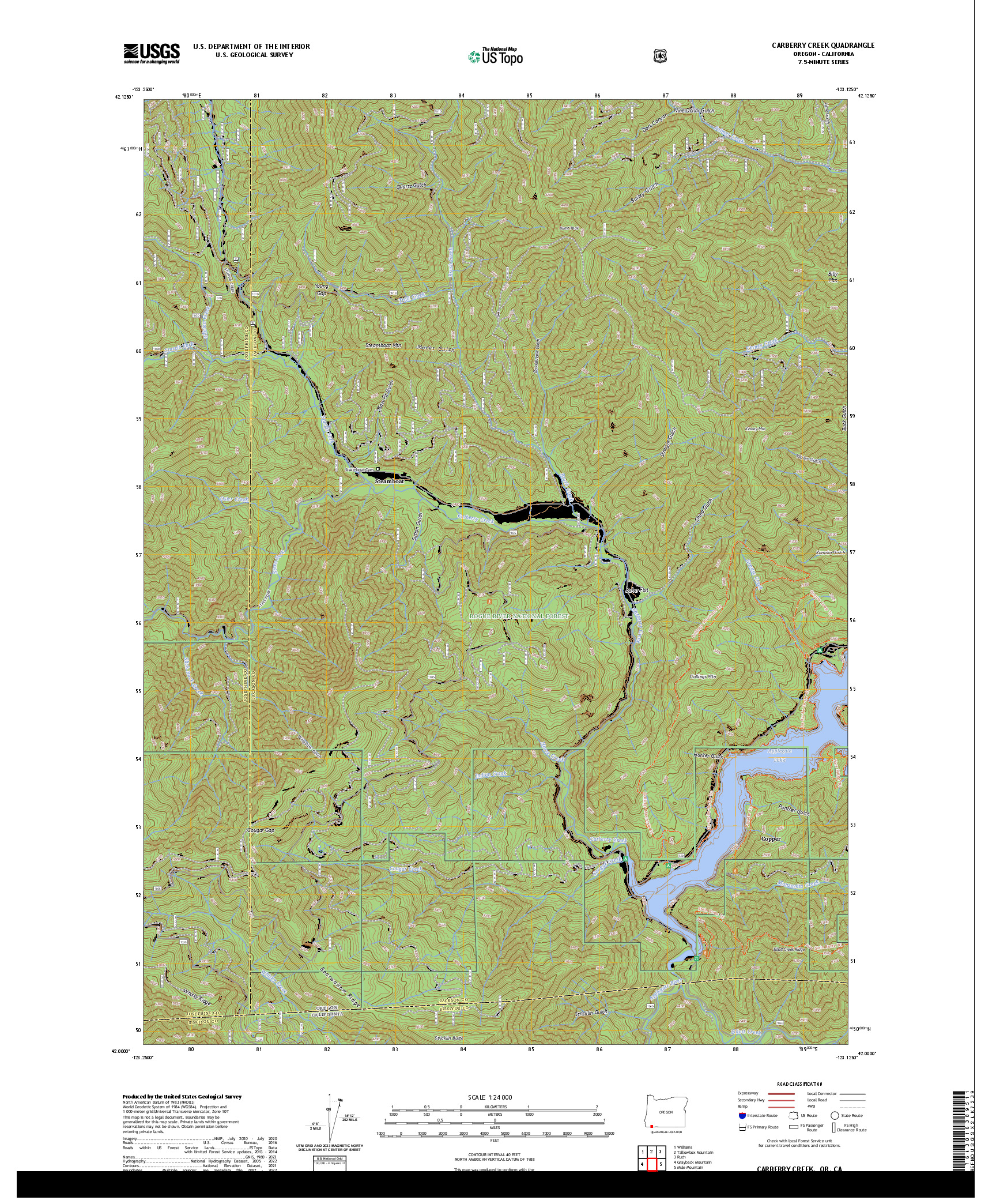 US TOPO 7.5-MINUTE MAP FOR CARBERRY CREEK, OR,CA