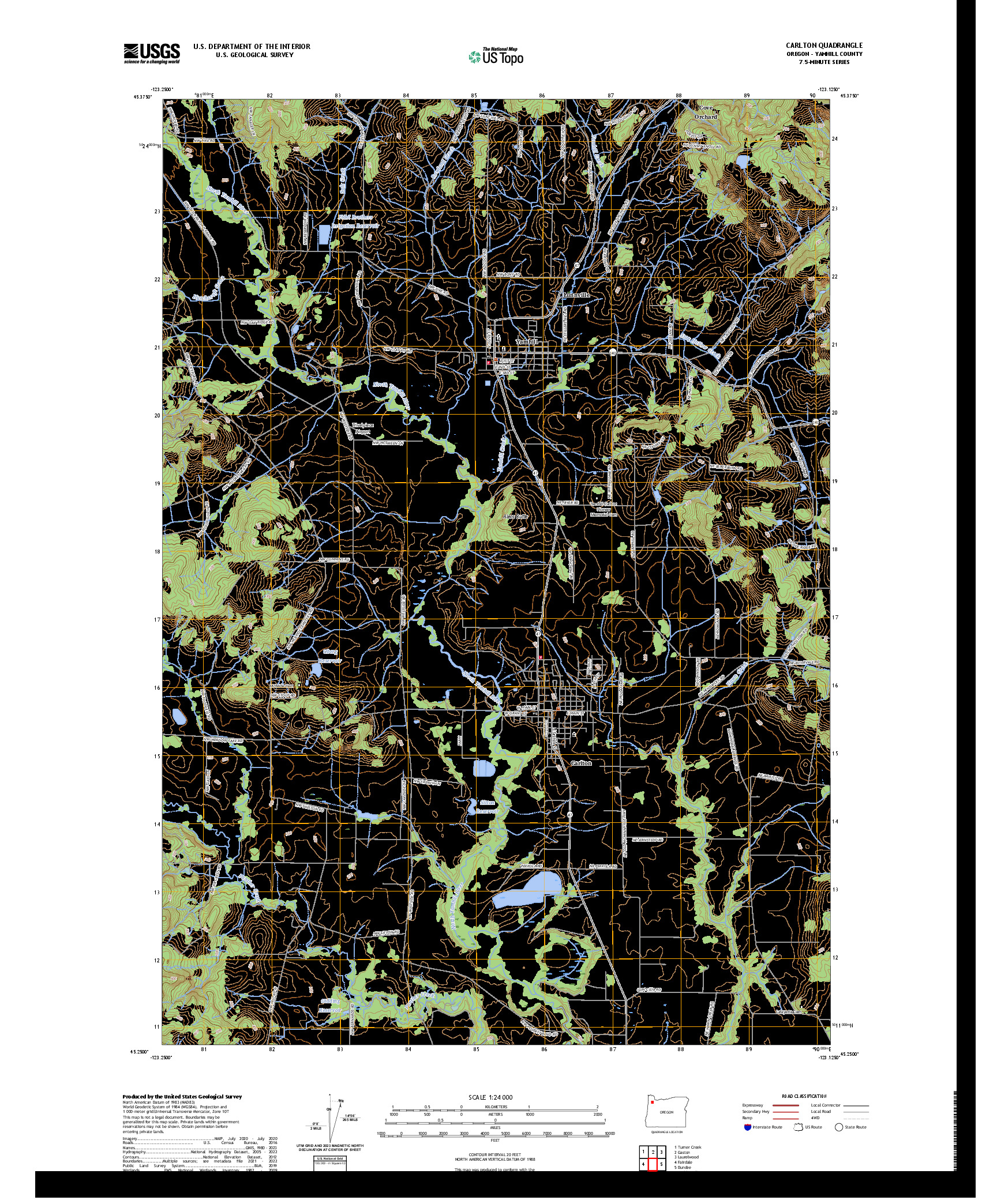 US TOPO 7.5-MINUTE MAP FOR CARLTON, OR
