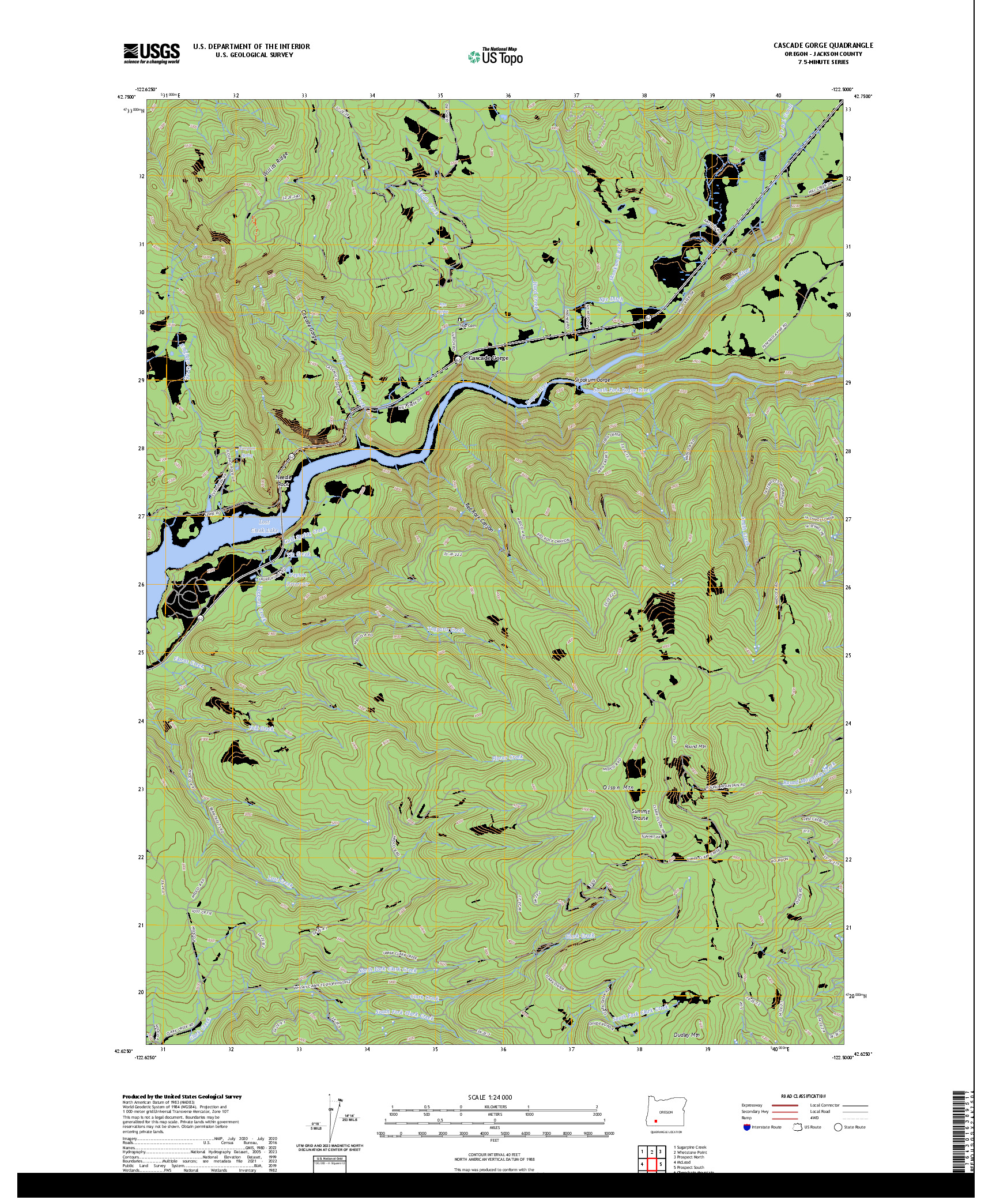 US TOPO 7.5-MINUTE MAP FOR CASCADE GORGE, OR