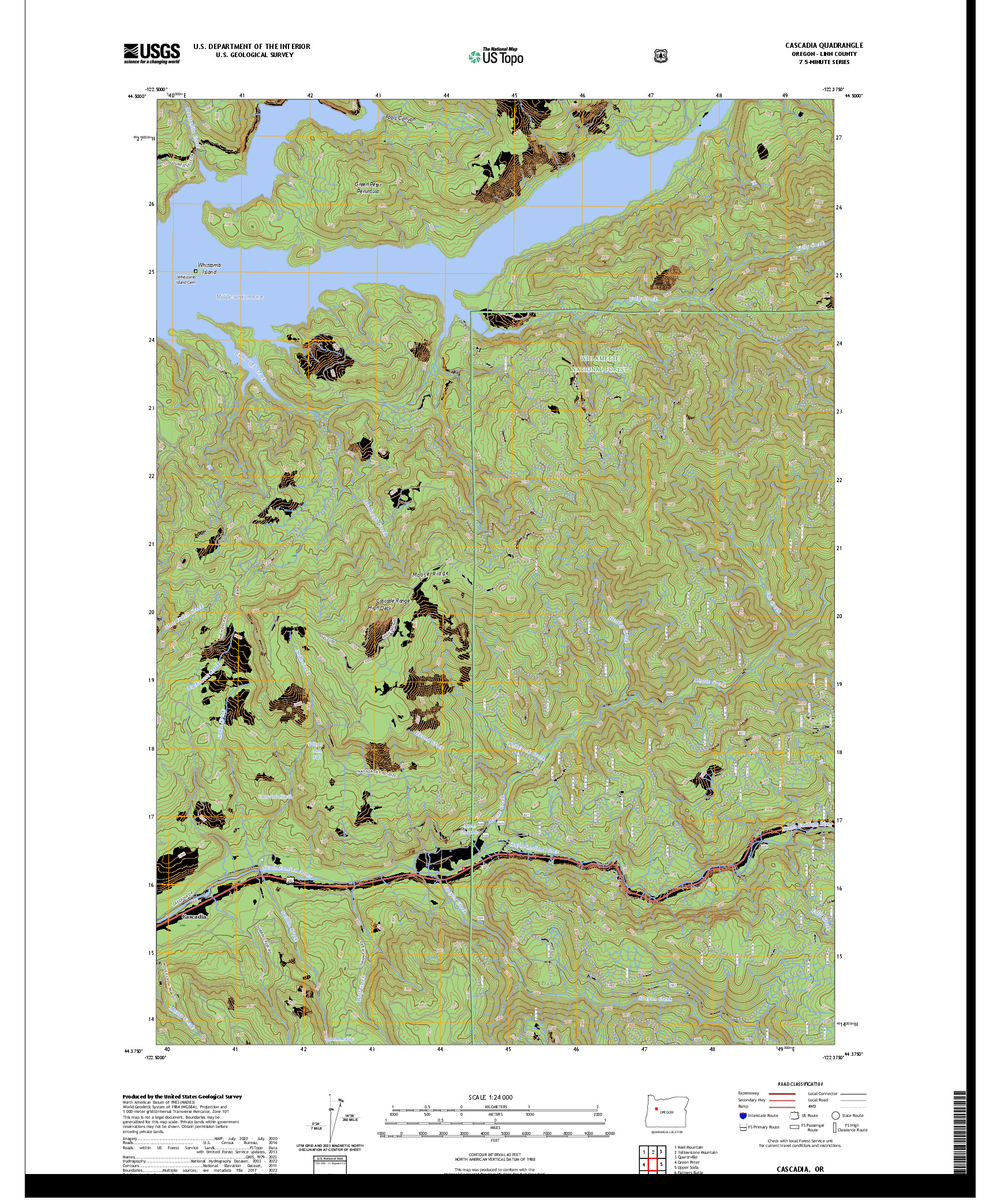 US TOPO 7.5-MINUTE MAP FOR CASCADIA, OR
