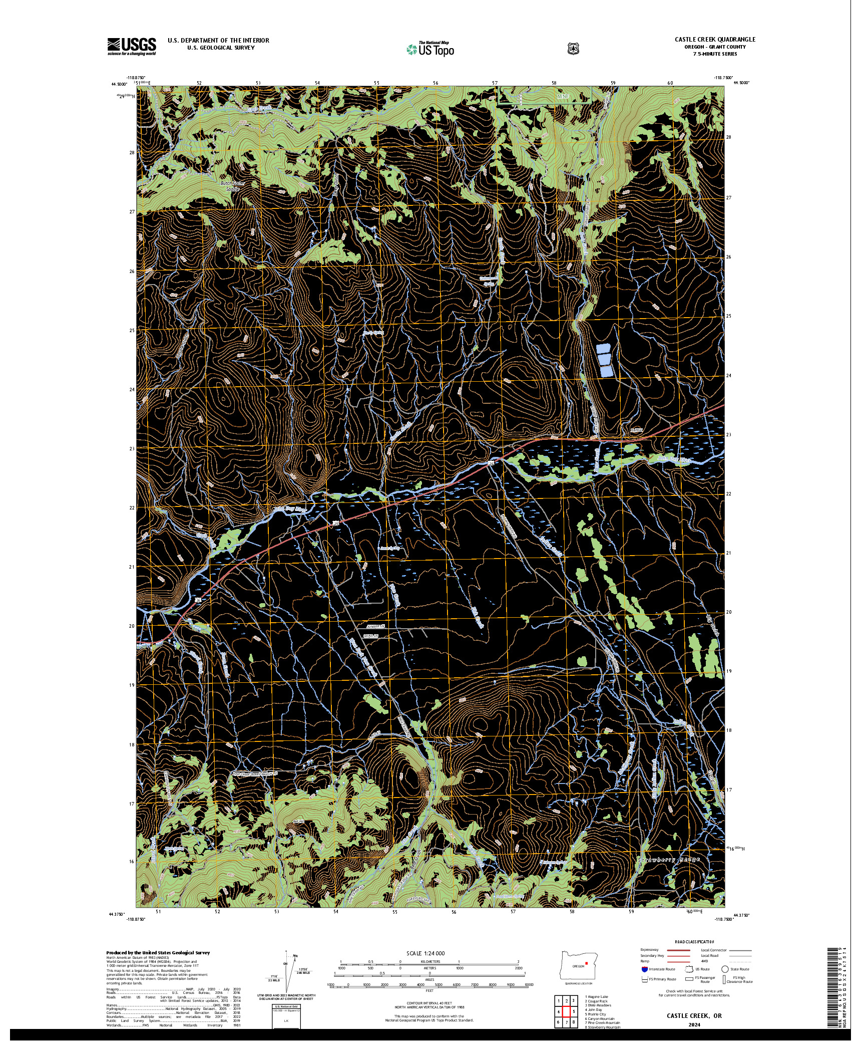 US TOPO 7.5-MINUTE MAP FOR CASTLE CREEK, OR