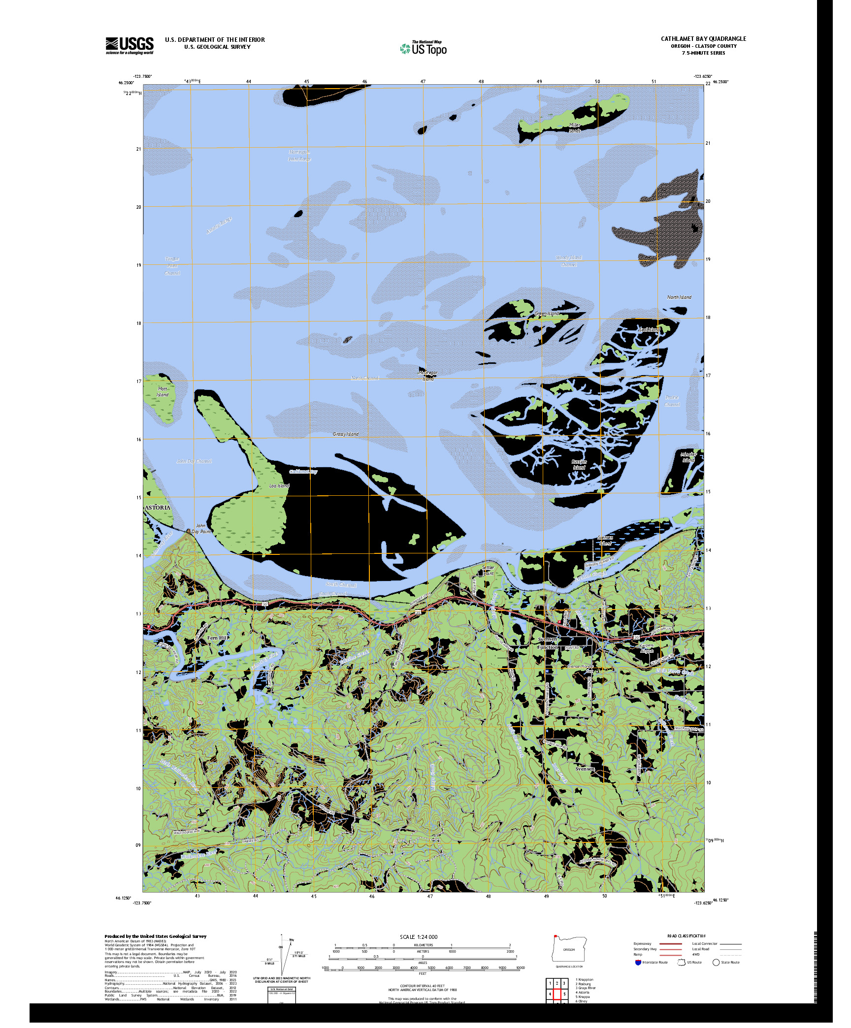 US TOPO 7.5-MINUTE MAP FOR CATHLAMET BAY, OR