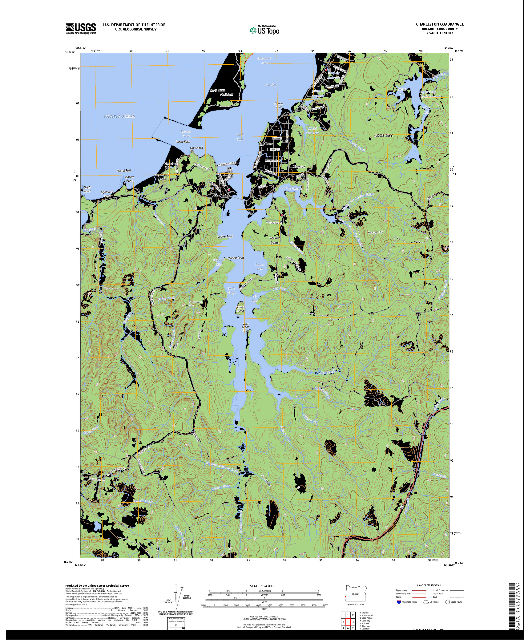 US TOPO 7.5-MINUTE MAP FOR CHARLESTON, OR