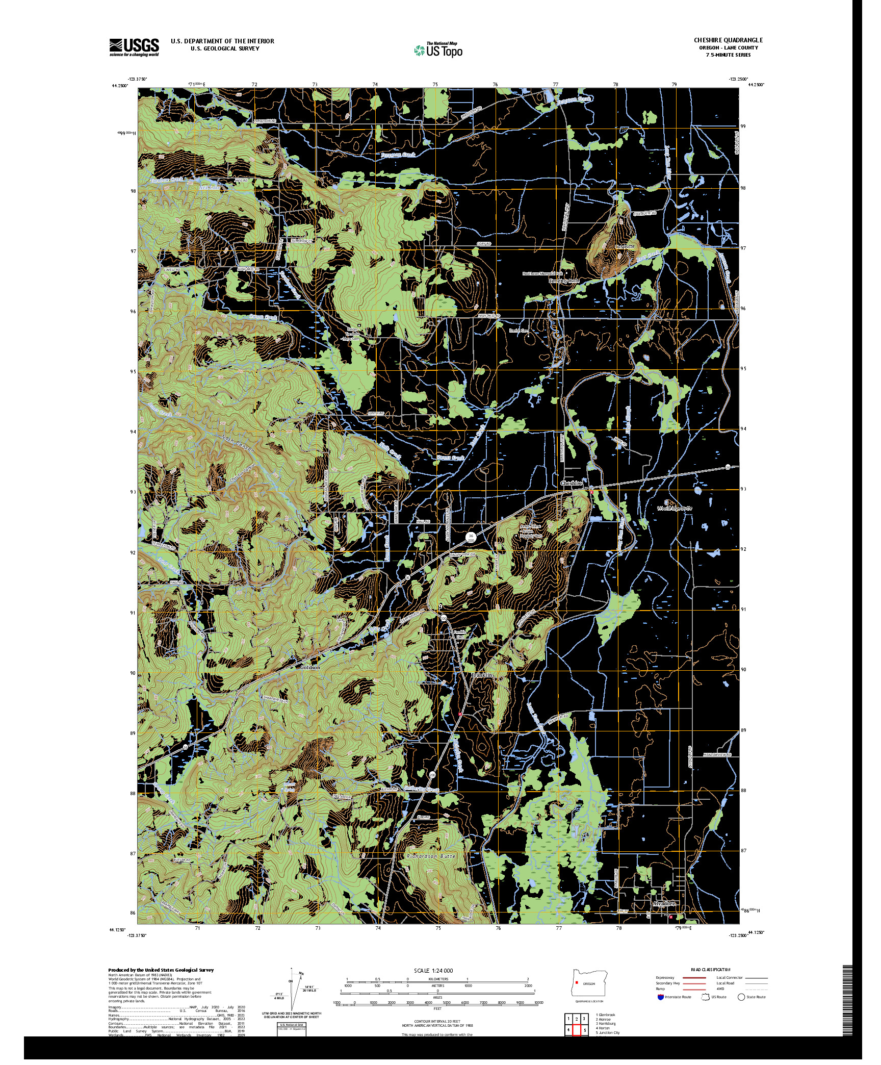 US TOPO 7.5-MINUTE MAP FOR CHESHIRE, OR