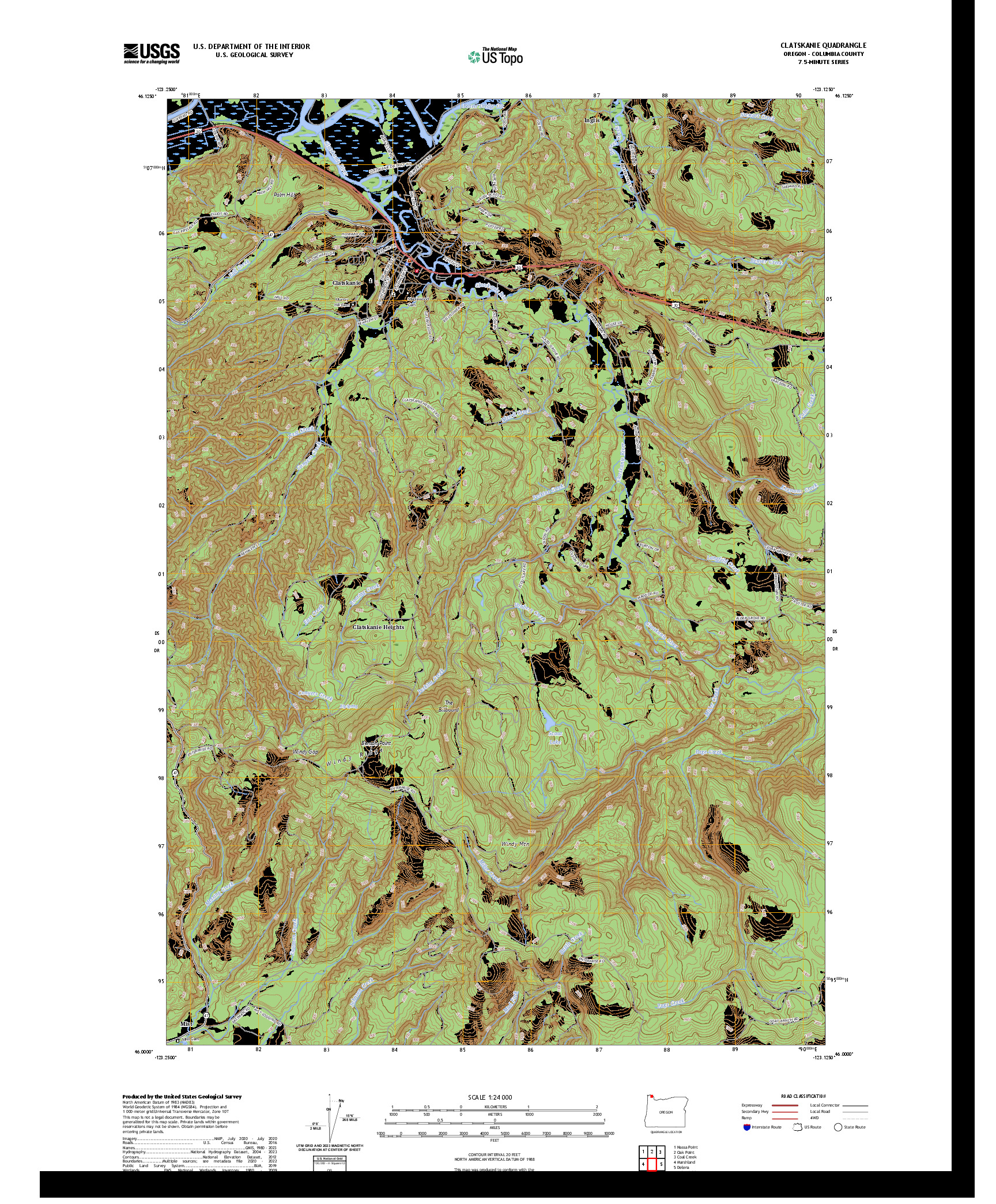 US TOPO 7.5-MINUTE MAP FOR CLATSKANIE, OR