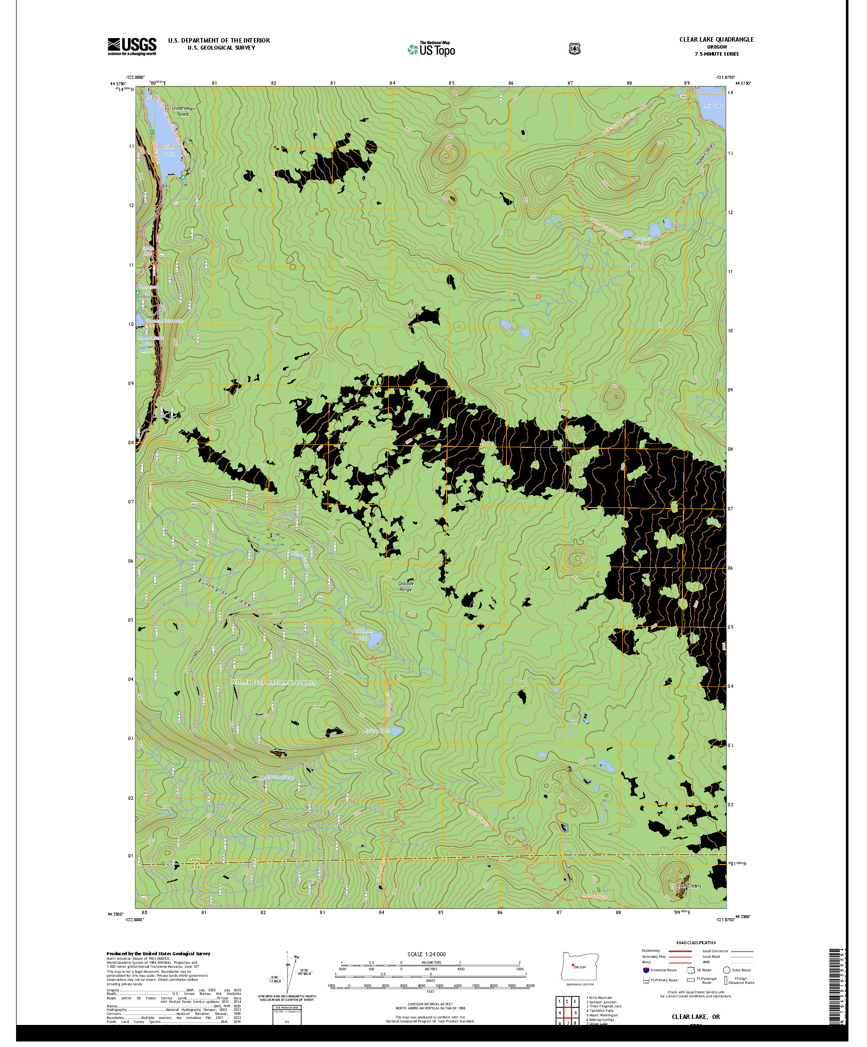 US TOPO 7.5-MINUTE MAP FOR CLEAR LAKE, OR
