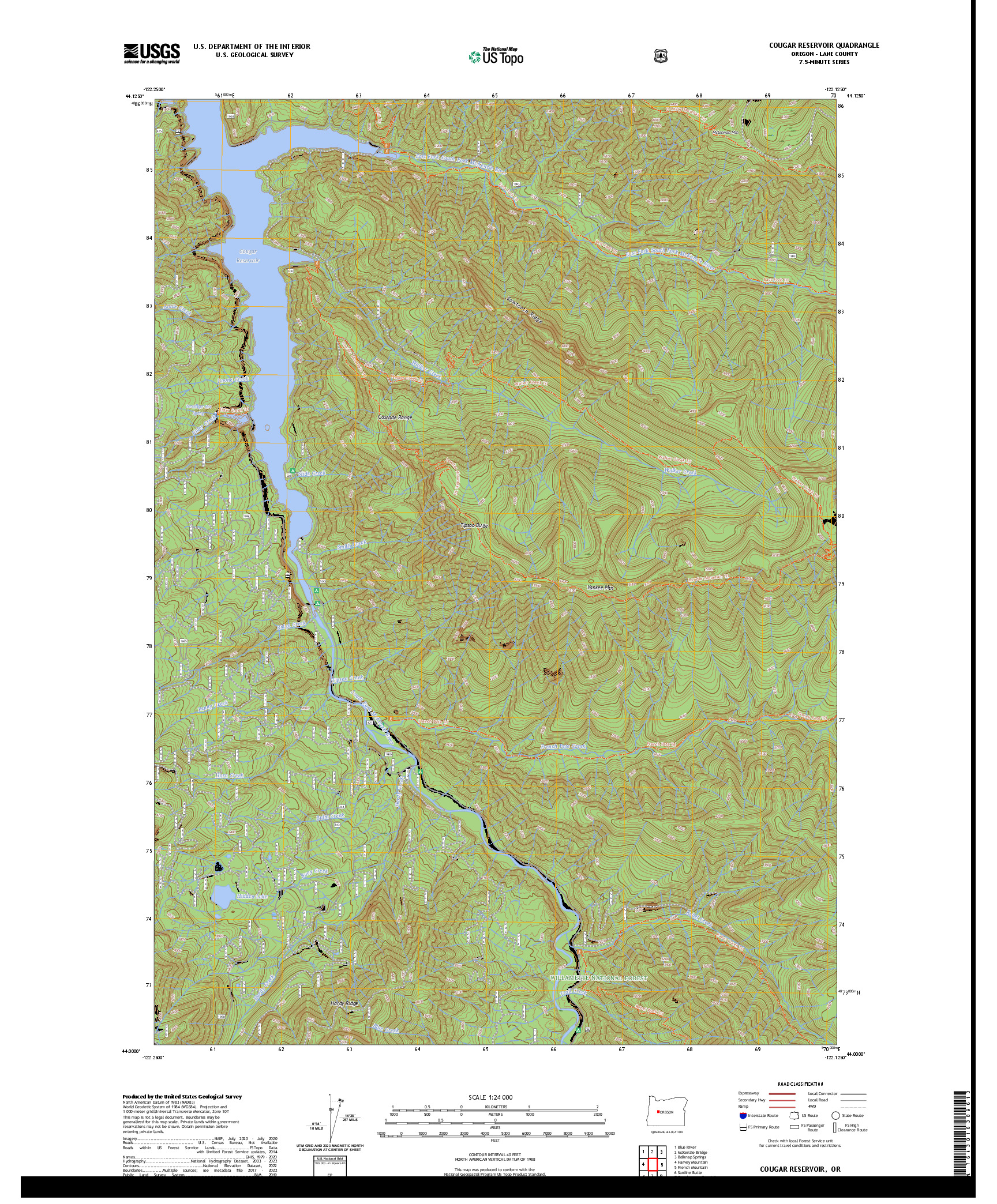 US TOPO 7.5-MINUTE MAP FOR COUGAR RESERVOIR, OR