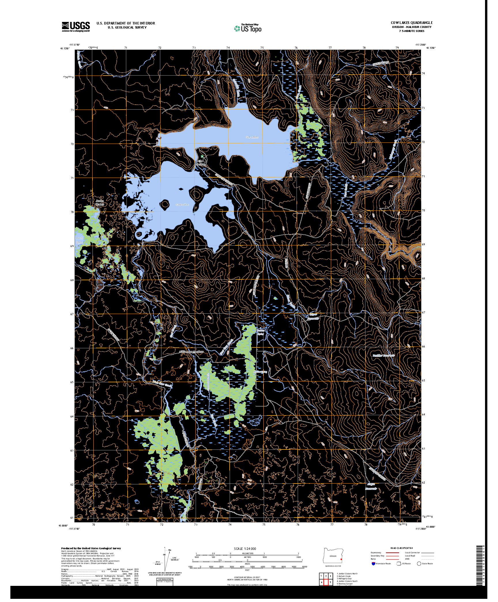 US TOPO 7.5-MINUTE MAP FOR COW LAKES, OR