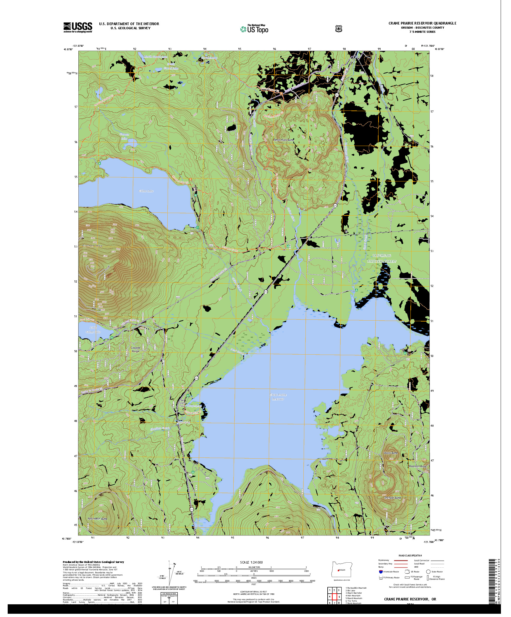 US TOPO 7.5-MINUTE MAP FOR CRANE PRAIRIE RESERVOIR, OR