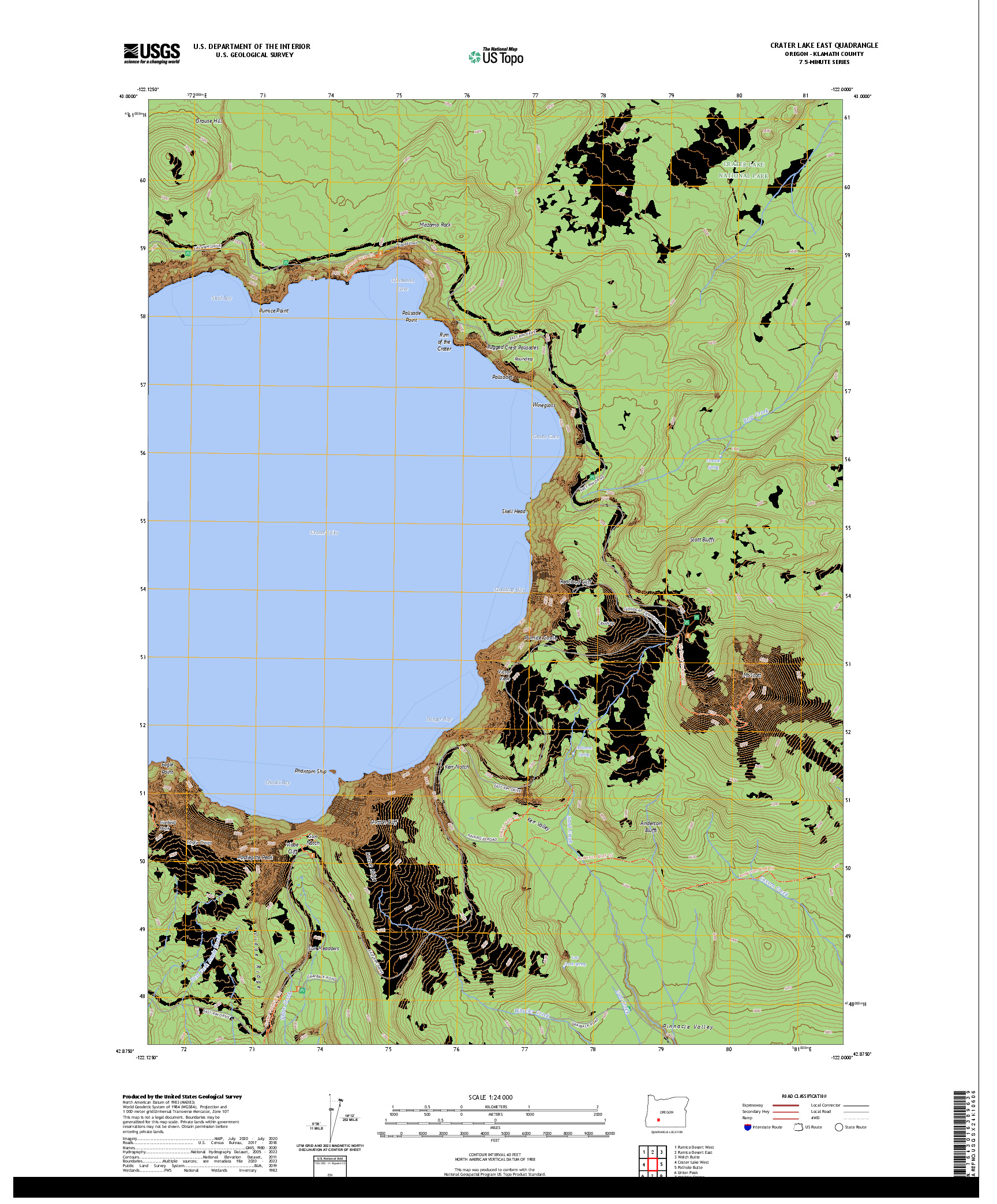 US TOPO 7.5-MINUTE MAP FOR CRATER LAKE EAST, OR